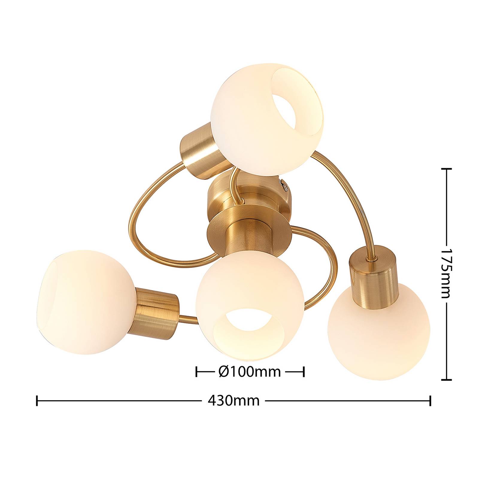 Lampa sufitowa Lindby Ciala, 4-punktowa, kolor mosiądz, szkło