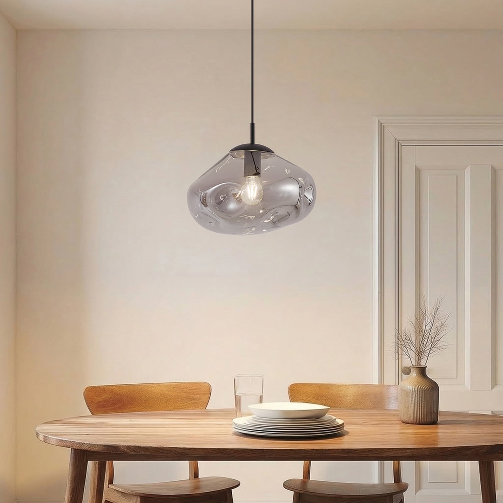 Lindby Висяща лампа Lelia, пушено сиво, стъкло, Ø 35 cm