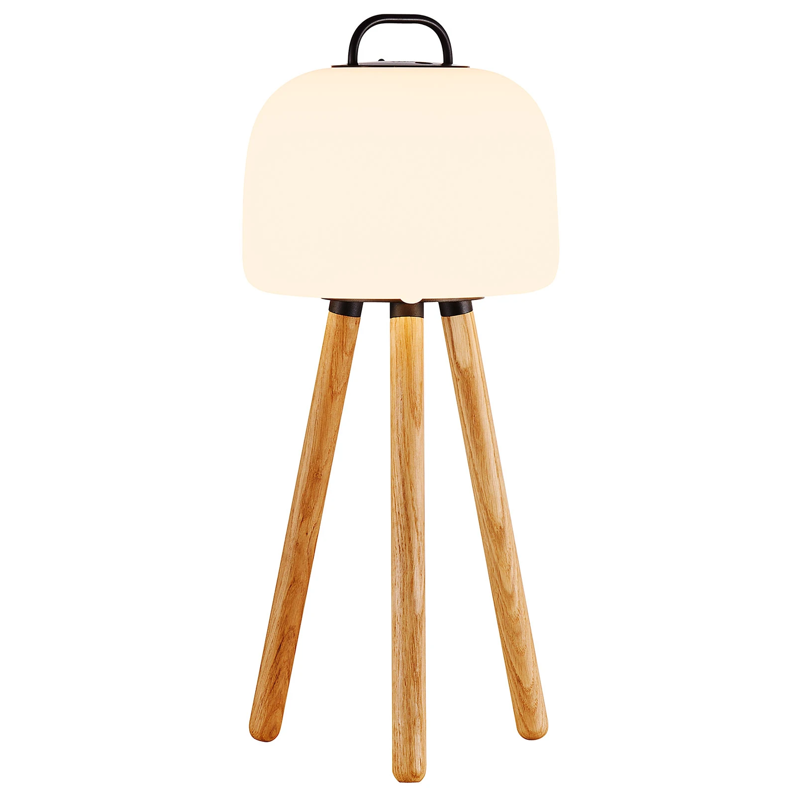 LED-Tischleuchte Kettle Tripod Holz, Schirm 22cm