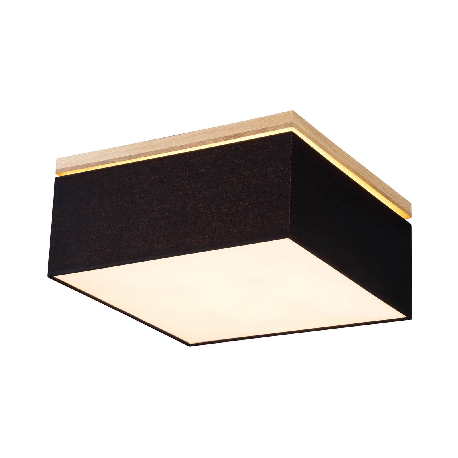 Euluna Canvas ceiling light, 45 cm x 45 cm, black, for Living / Dining Room, wood, fabric, E27, 25 W, L: 45 cm, W: 45 cm, H: 22 cm