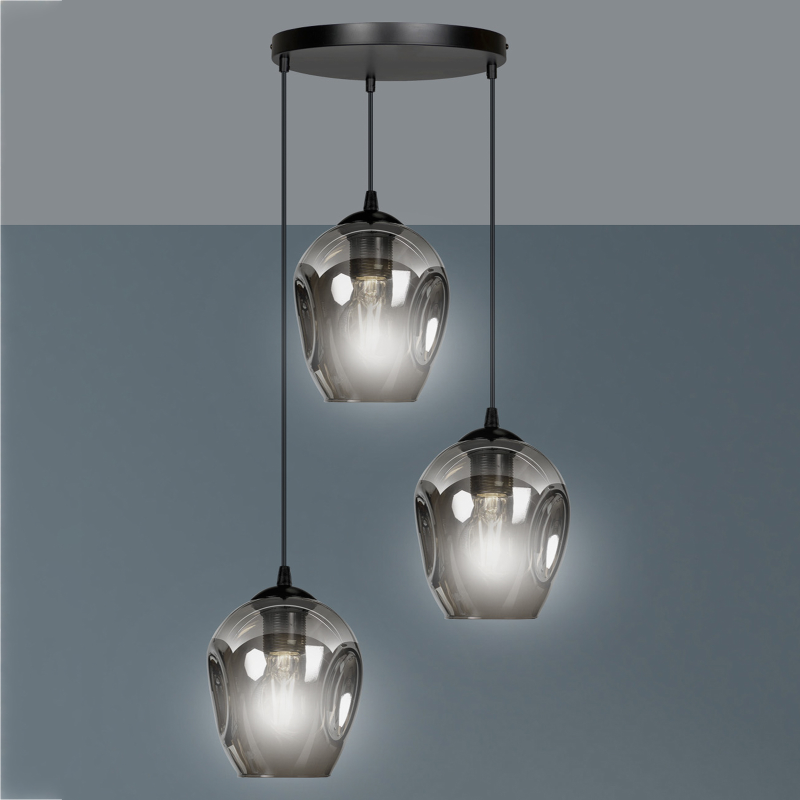 Colgante Starla redonda 3 luces, vidrio grafito