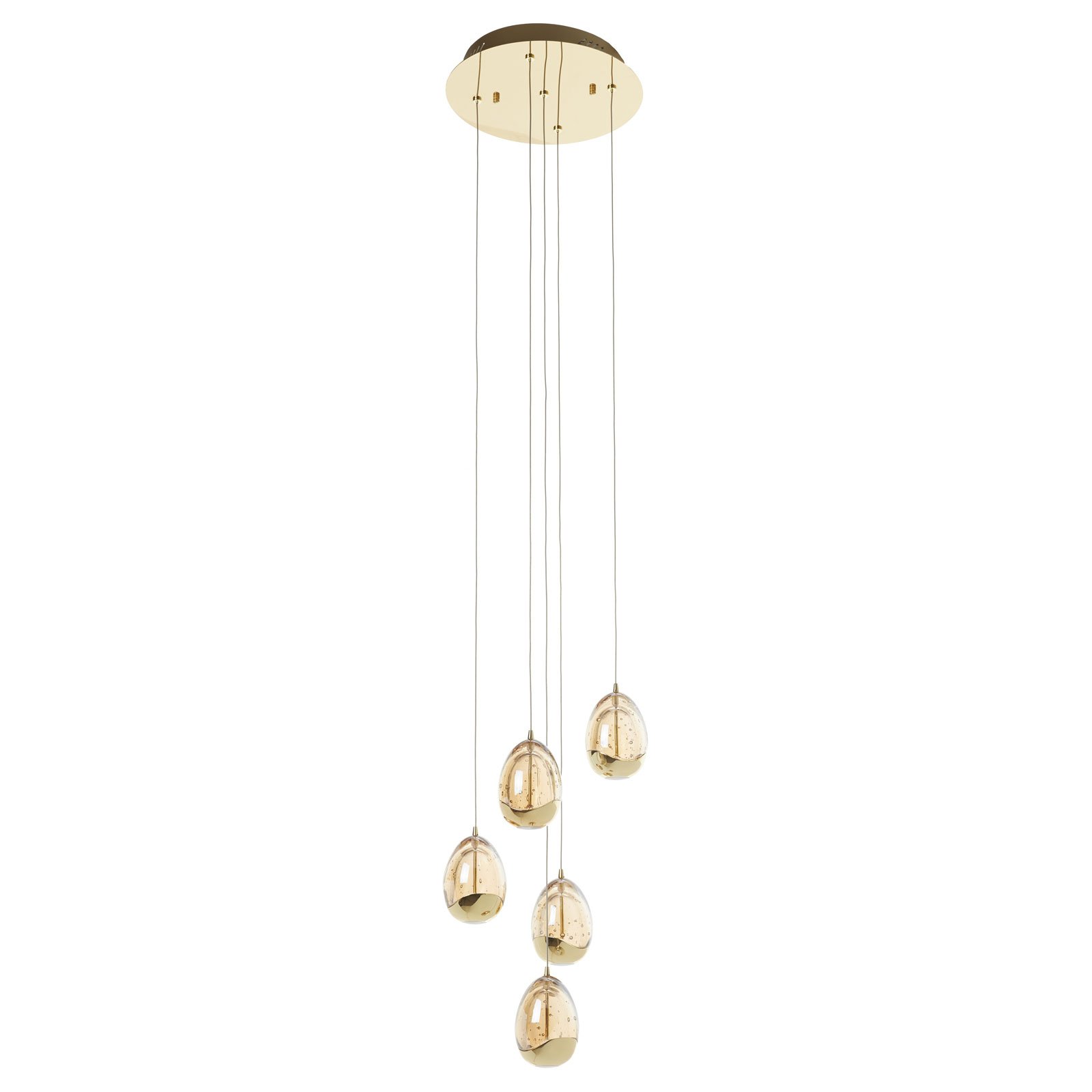 LED pendant light Rocio, 5-bulb in gold