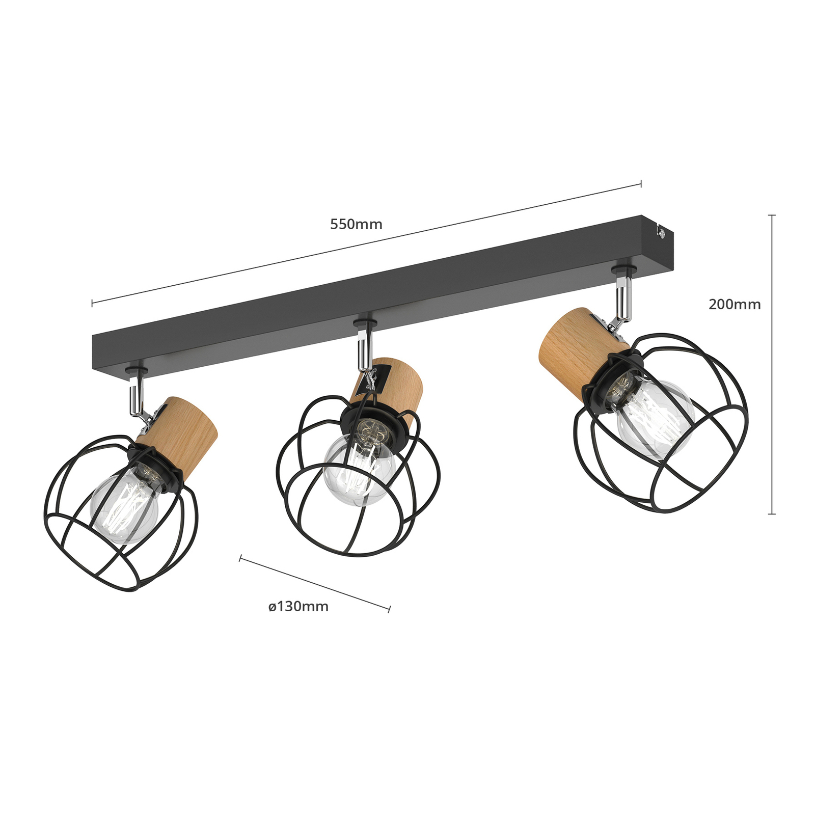 Envostar Fence ceiling light, metal/wood, 3-bulb.