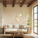 Lampada LED a sospensione 23028, oro opaco, Ø 32 cm, metallo/vetro, dimmerabile