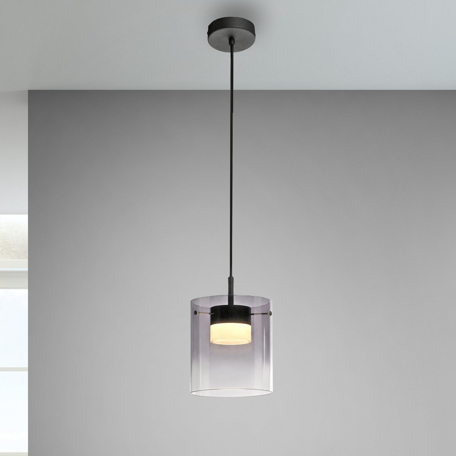 JUST LIGHT. LED hanglamp Elio, rookglas, 1-lamp, zwart