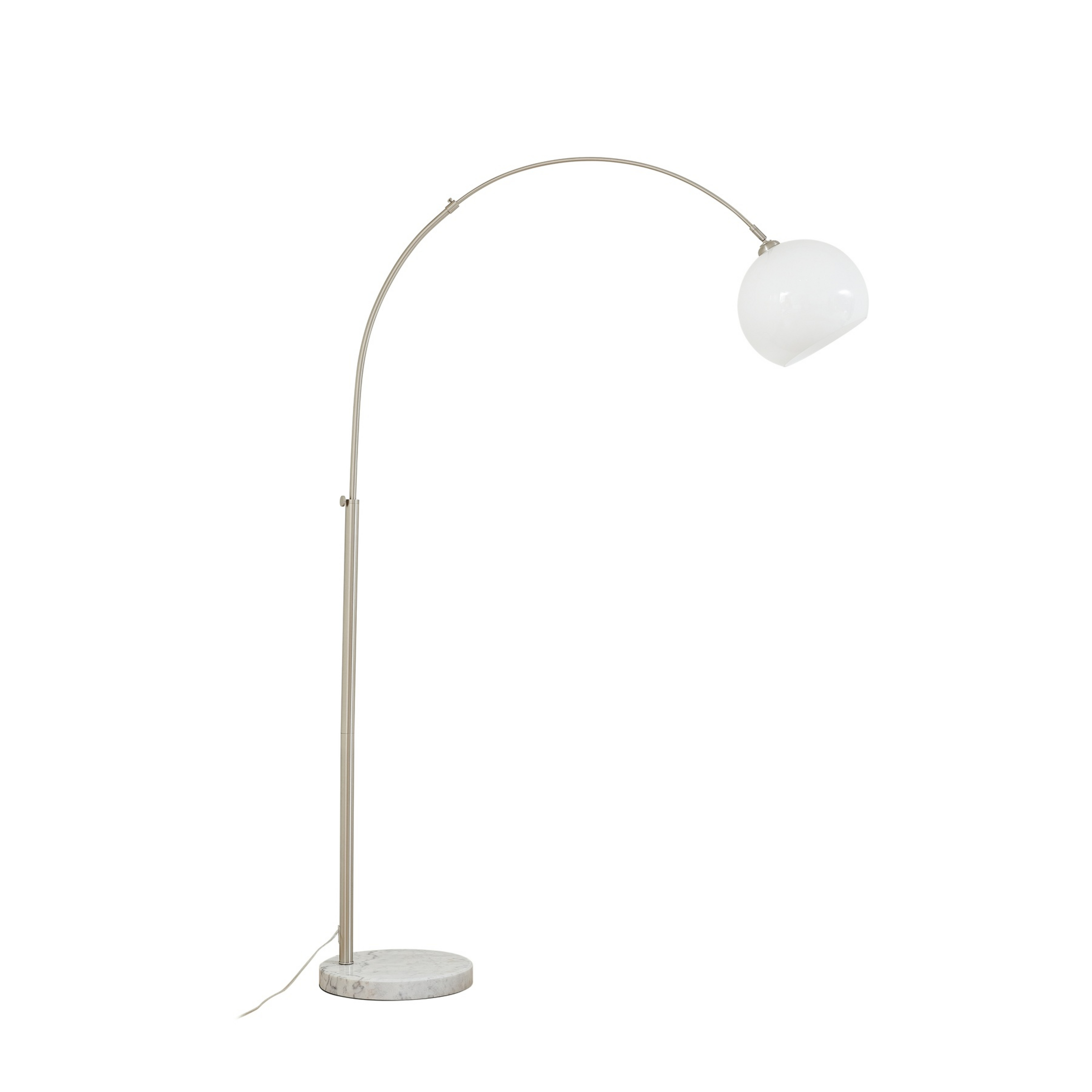 Alverton oblouková lampa, bílá/nikl, 197 cm, sklo - Lindby