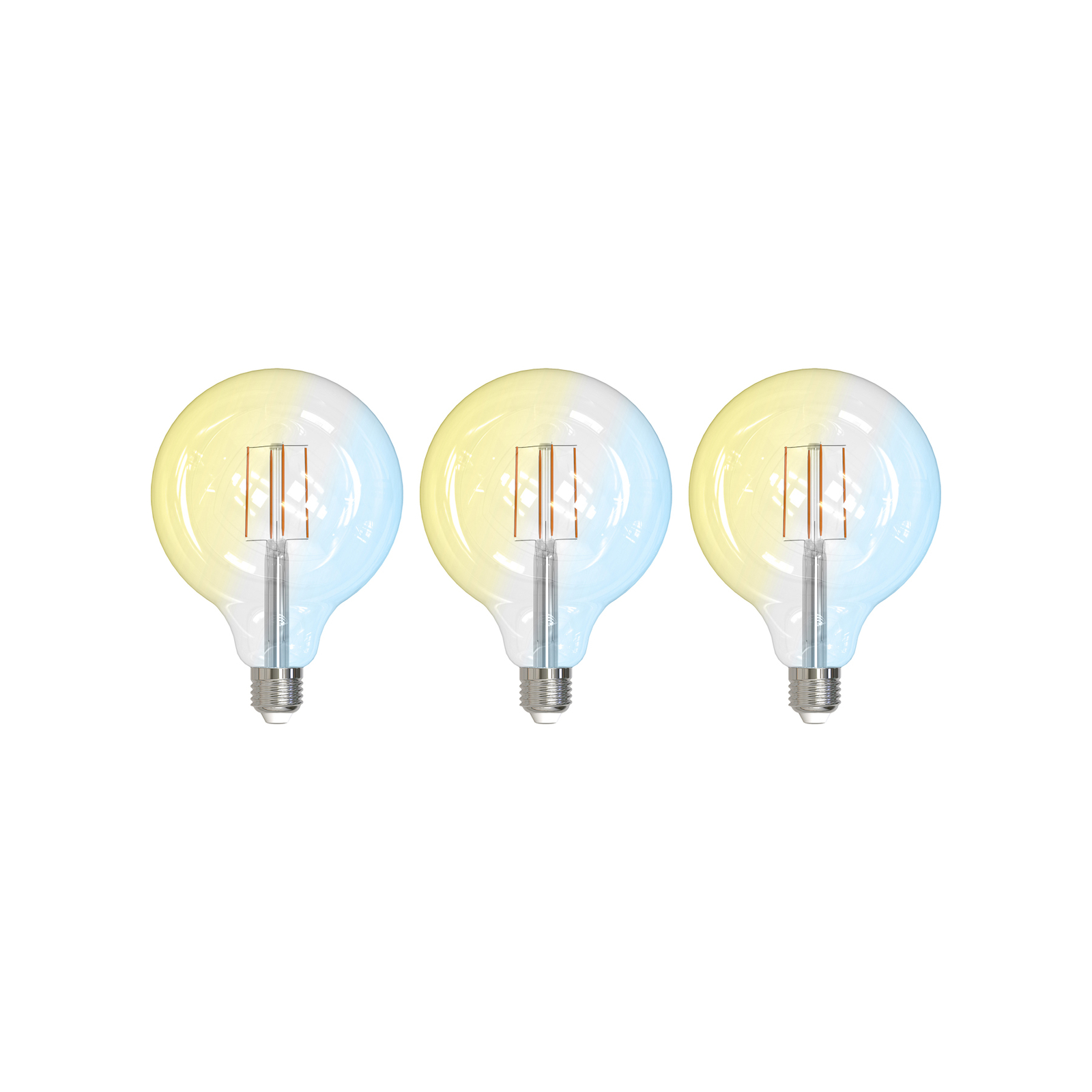 Prios LED-Filamentlampe E27 G125 7W WLAN klar 3er