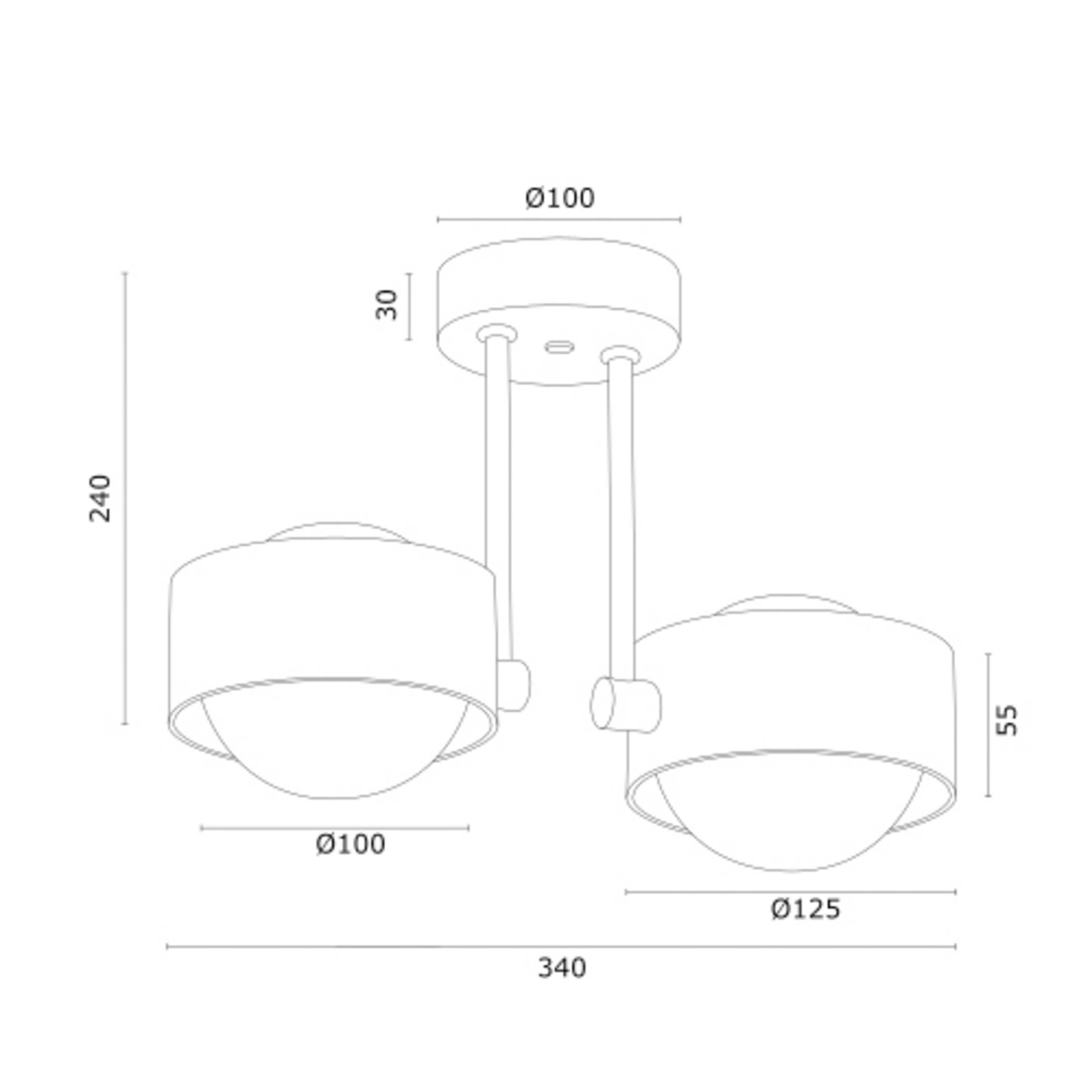Plafonnier Mado, beige, à 2 lampes, hauteur 24 cm, acier/verre