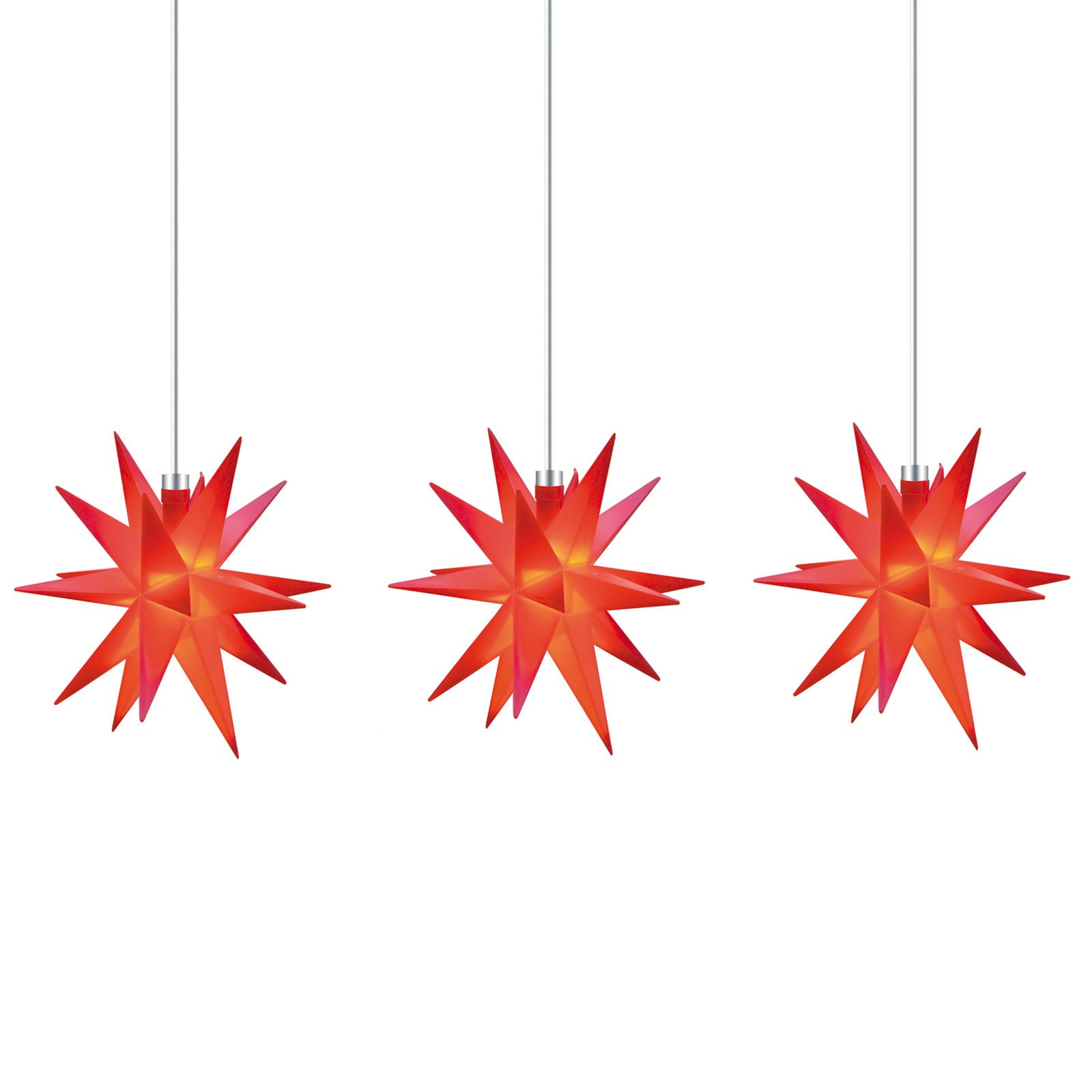 Star 18-pointed string lights, 3-bulb, red