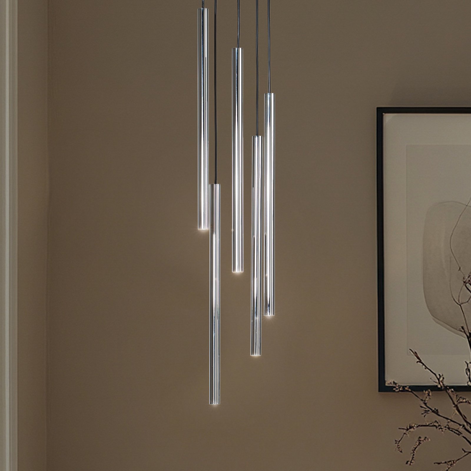 Hengelampe Sopel Lux, 5 lyskilder, rund, svart/sølv, G9