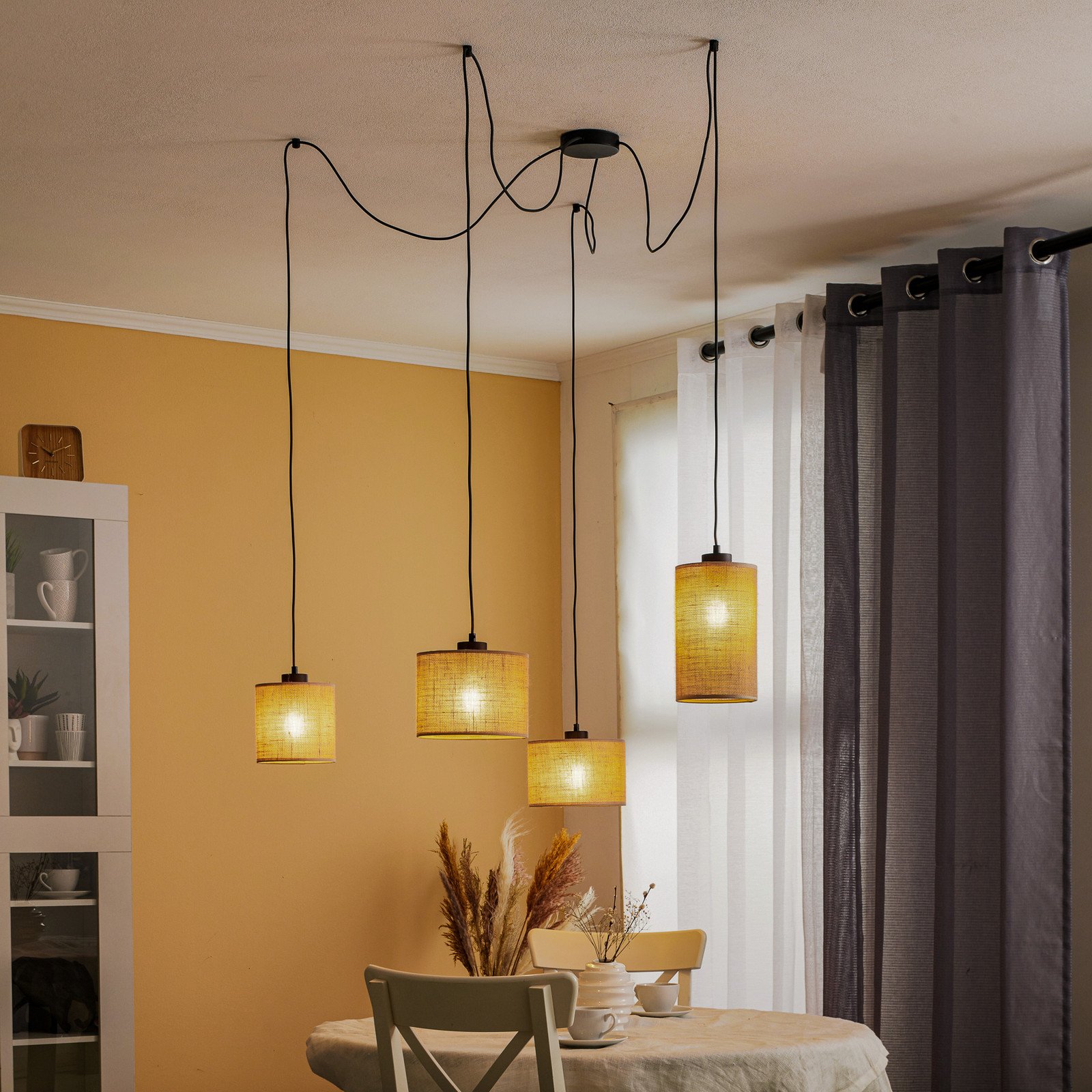 TK Lighting Lampă suspendată Juta 4 becuri - Camera de zi / sufragerie - maro negru - Țesătură / Textil
