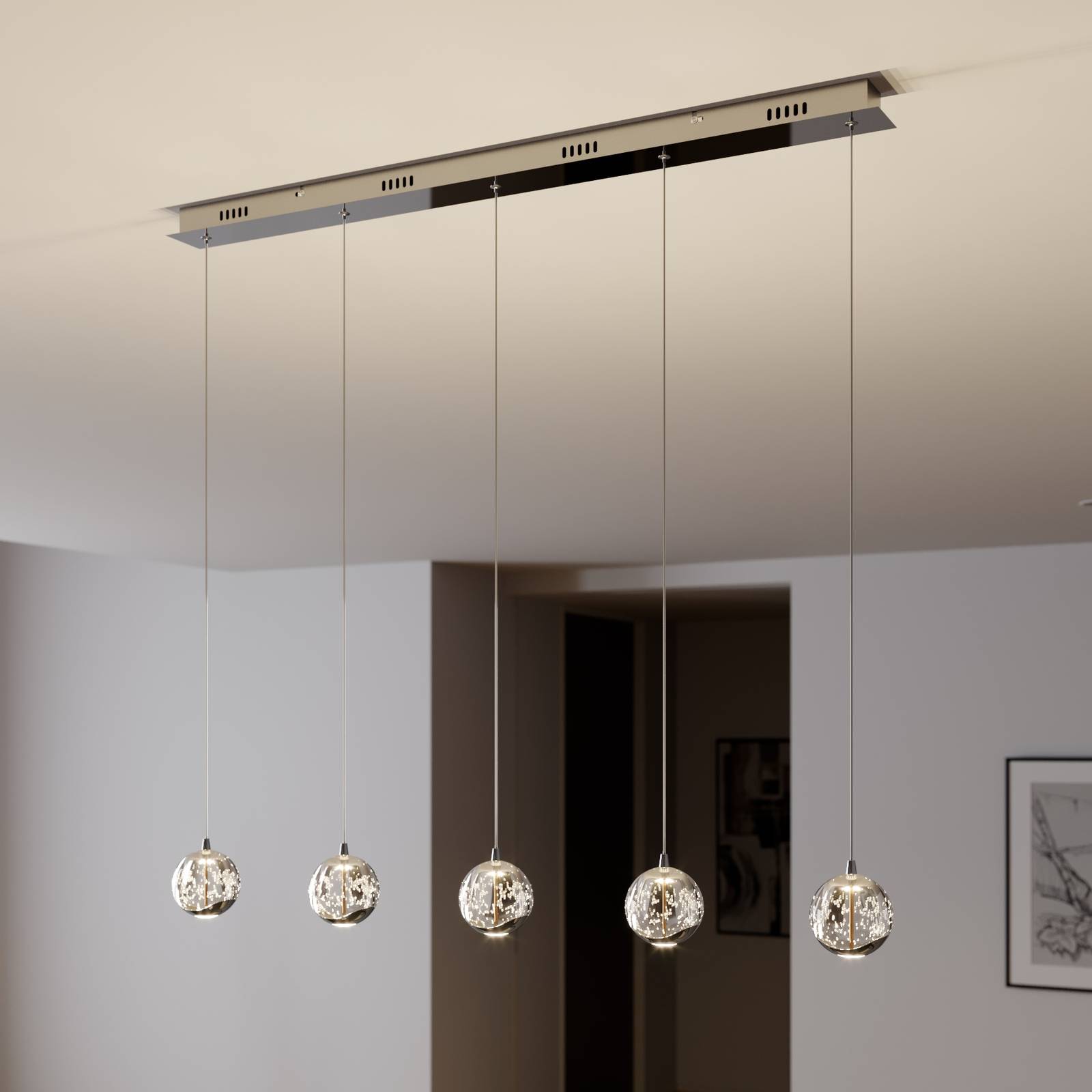 Lucande Lampa wisząca LED Hayley, 96 cm, 5-punktowa, chrom, szkło