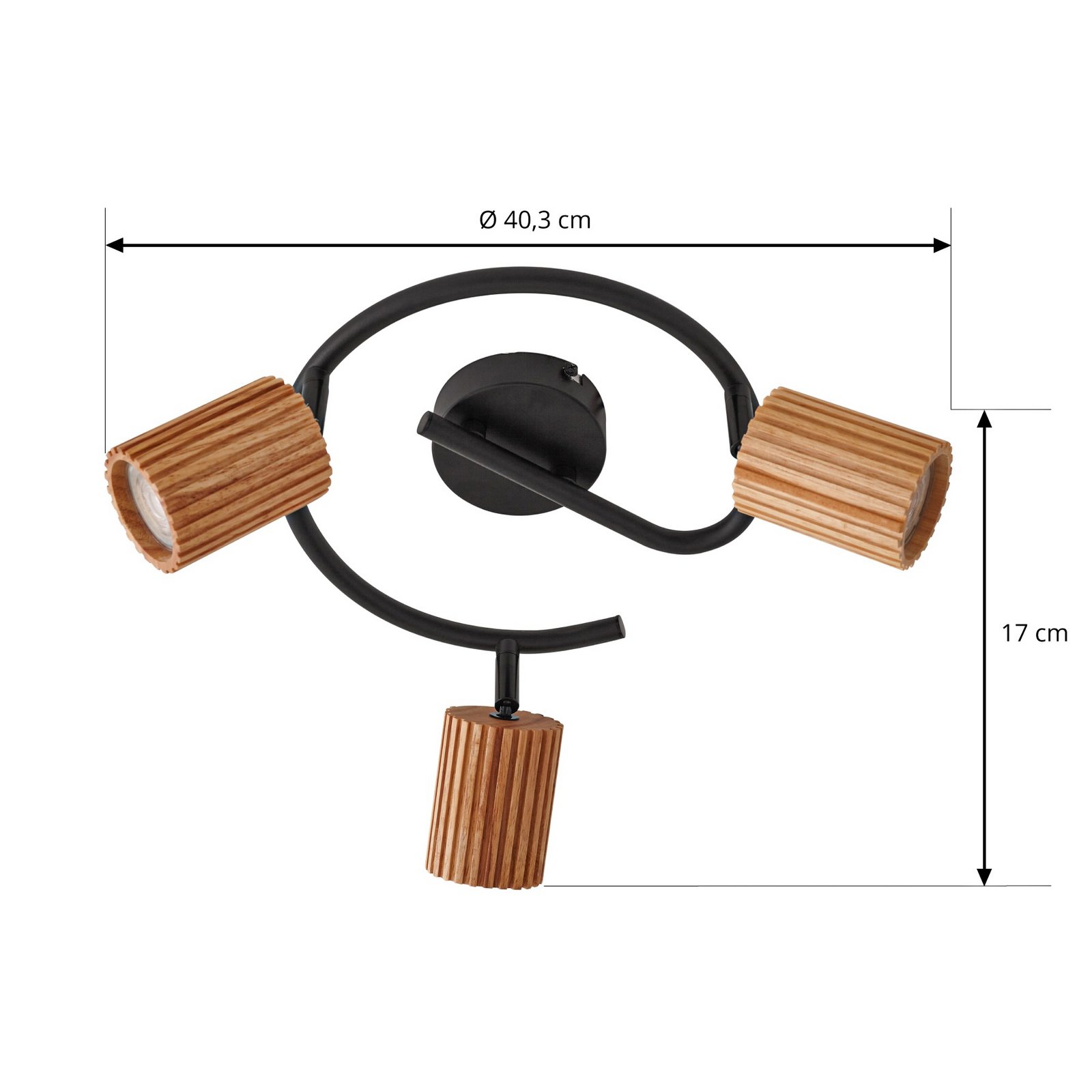 Lindby Deckenstrahler Stralino, 3-flammig, Ø31cm, Holz, GU10