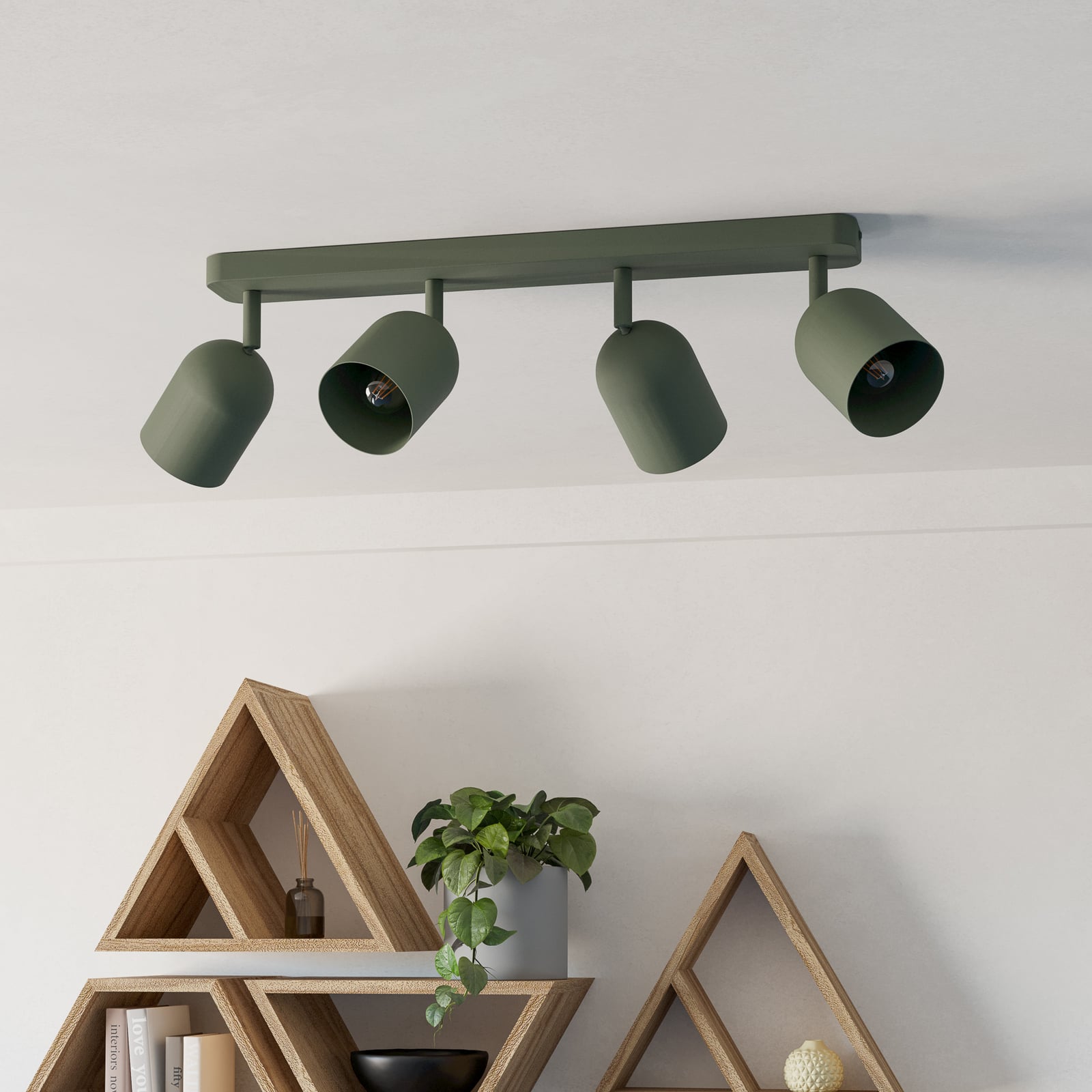 Reflektor sufitowy Tilston, ciemnozielony, długość 58 cm, 4-punktowa, stal Reflektor sufitowy Tilston, ciemnozielony, długość 58 cm, 4-punktowa, stal