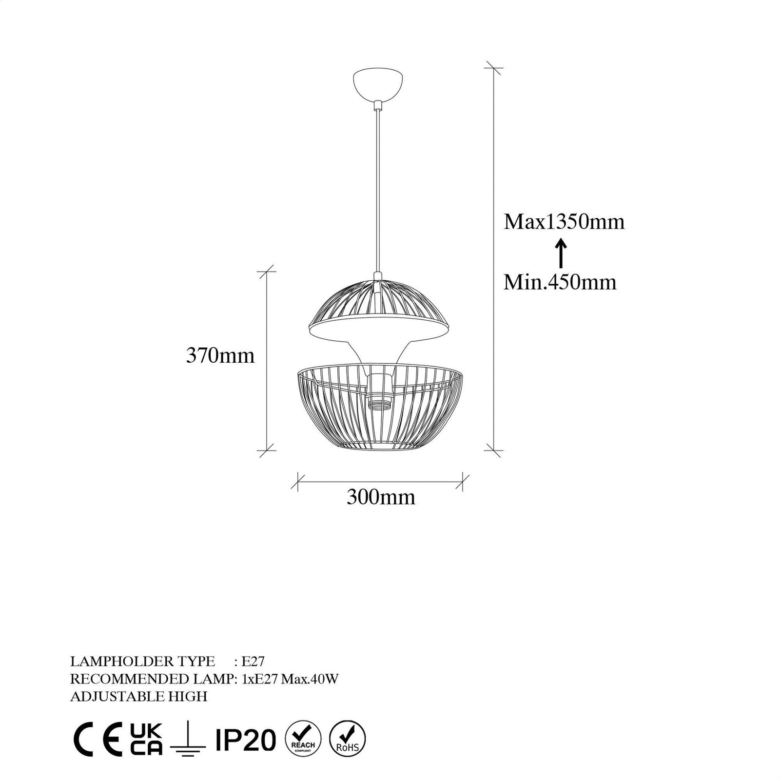 Hanglamp Telmander 11410, goudkleurig, metaal, Ø 30 cm