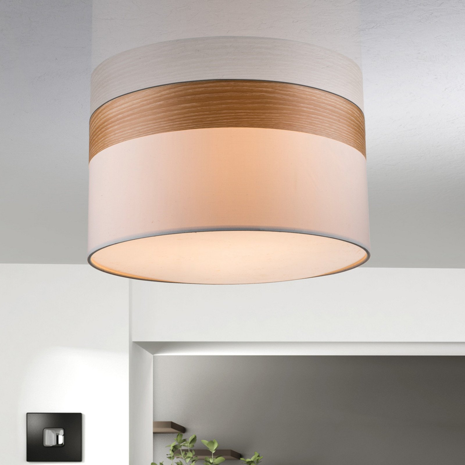 Globo Plafonieră Libba cu decor cu aspect de lemn - Camera de zi / sufragerie - modern - nichel mat maro deschis crem - Țesătură / Textil