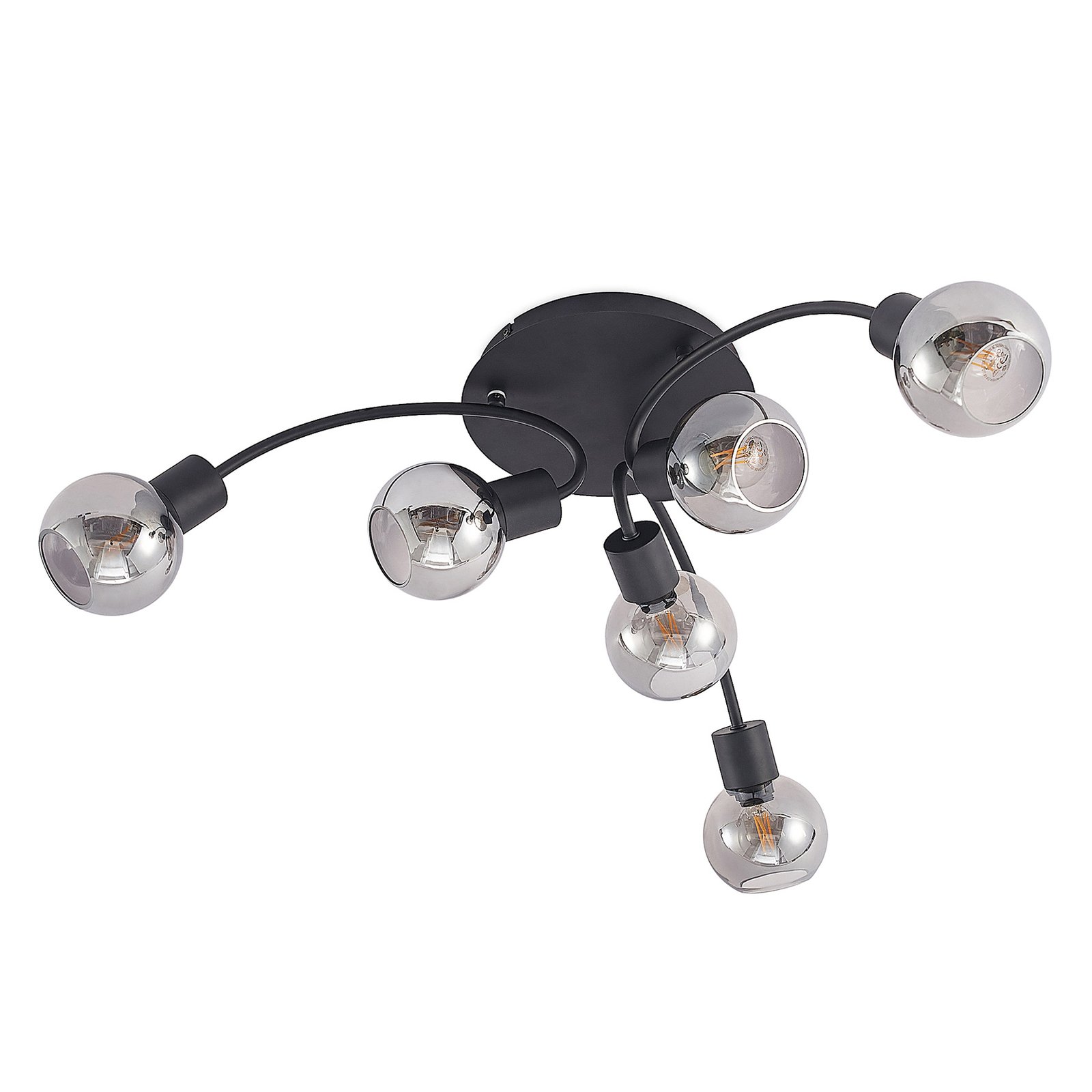 Lindby Eridia plafondlamp, zwart, 6-lamps, rond