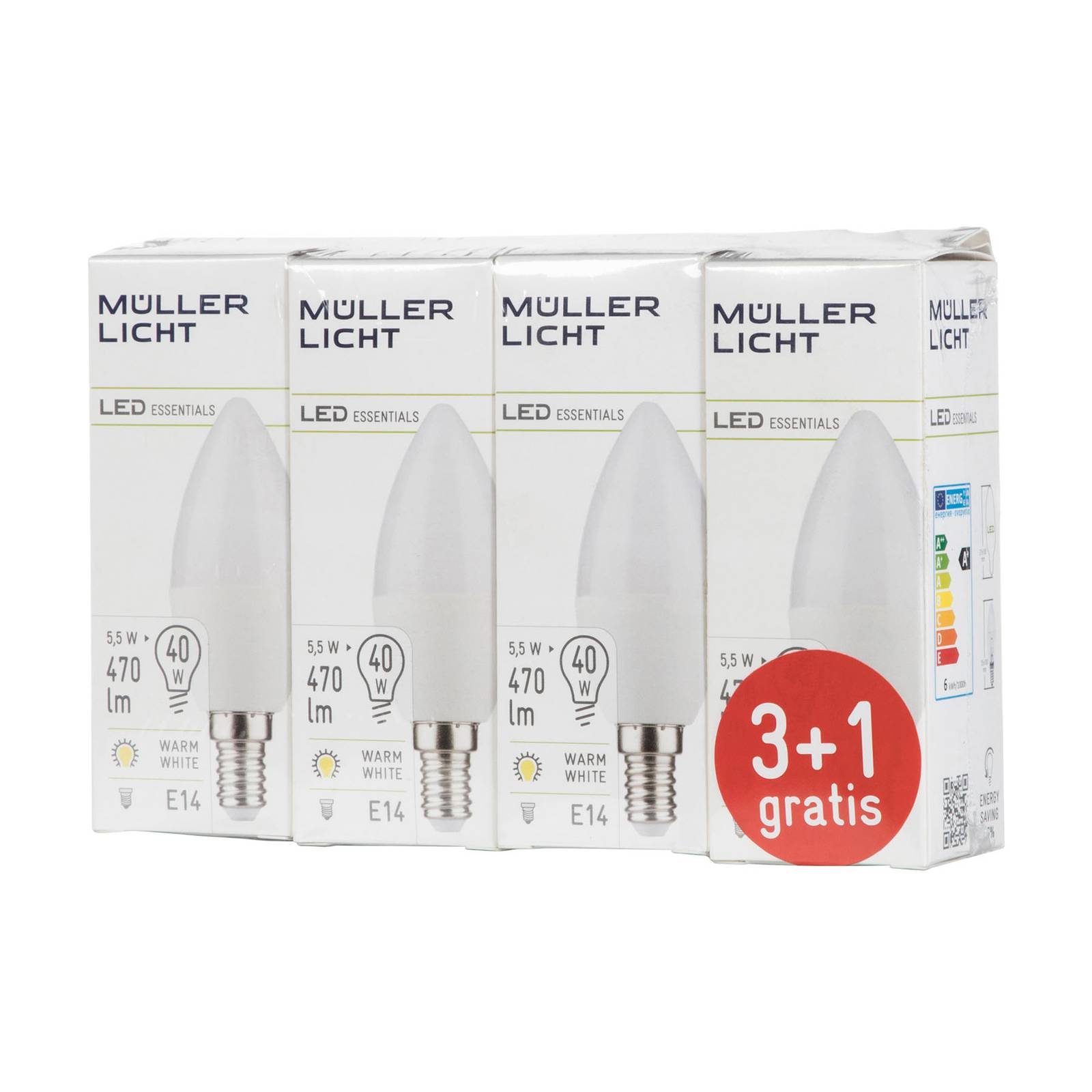 Müller-Licht LED svíčka E14 5,5W 2 700K set 3+1 470lm mat