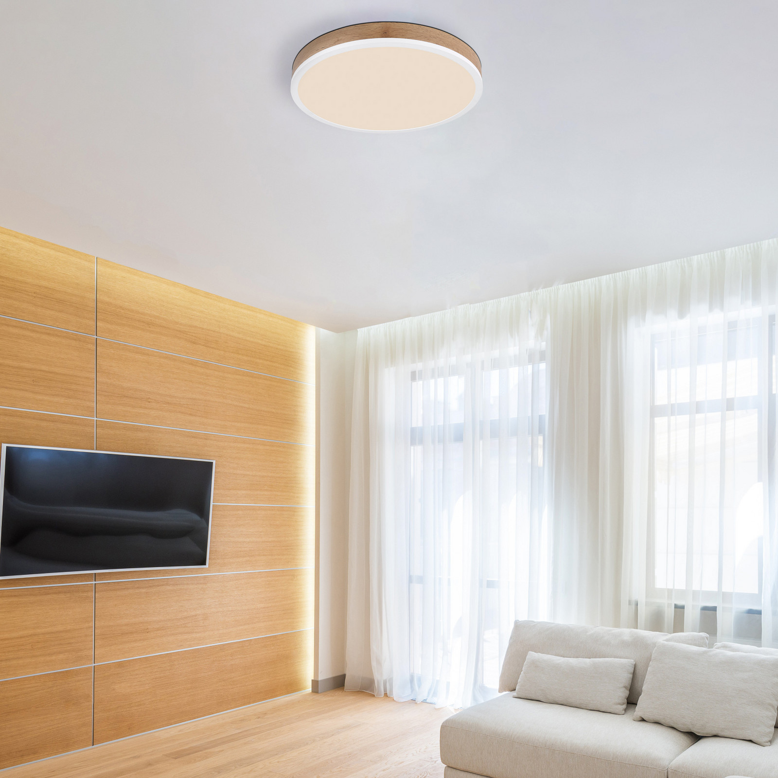 Plafonieră cu LED Doro Ø 45 cm lemn închis/alb/negru