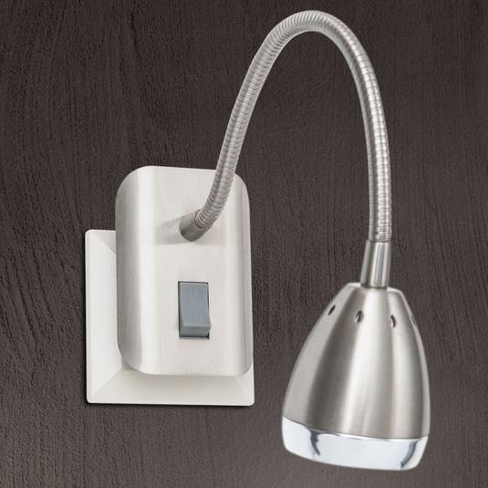 Lampe LED sur prise Manvel à interrupteur, nickel | Luminaire.fr
