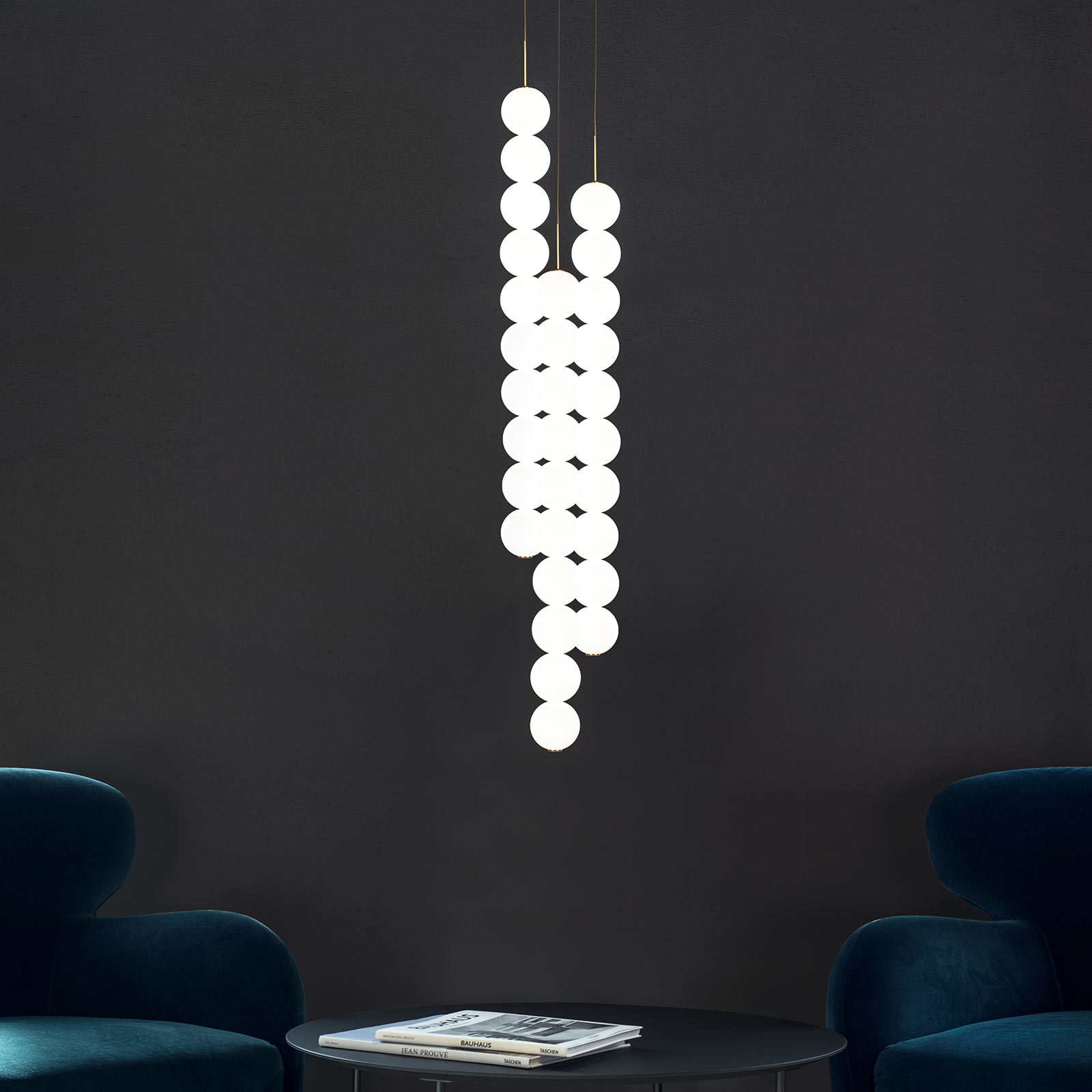 Terzani Abacus pendant light, brass, 3x10 spheres