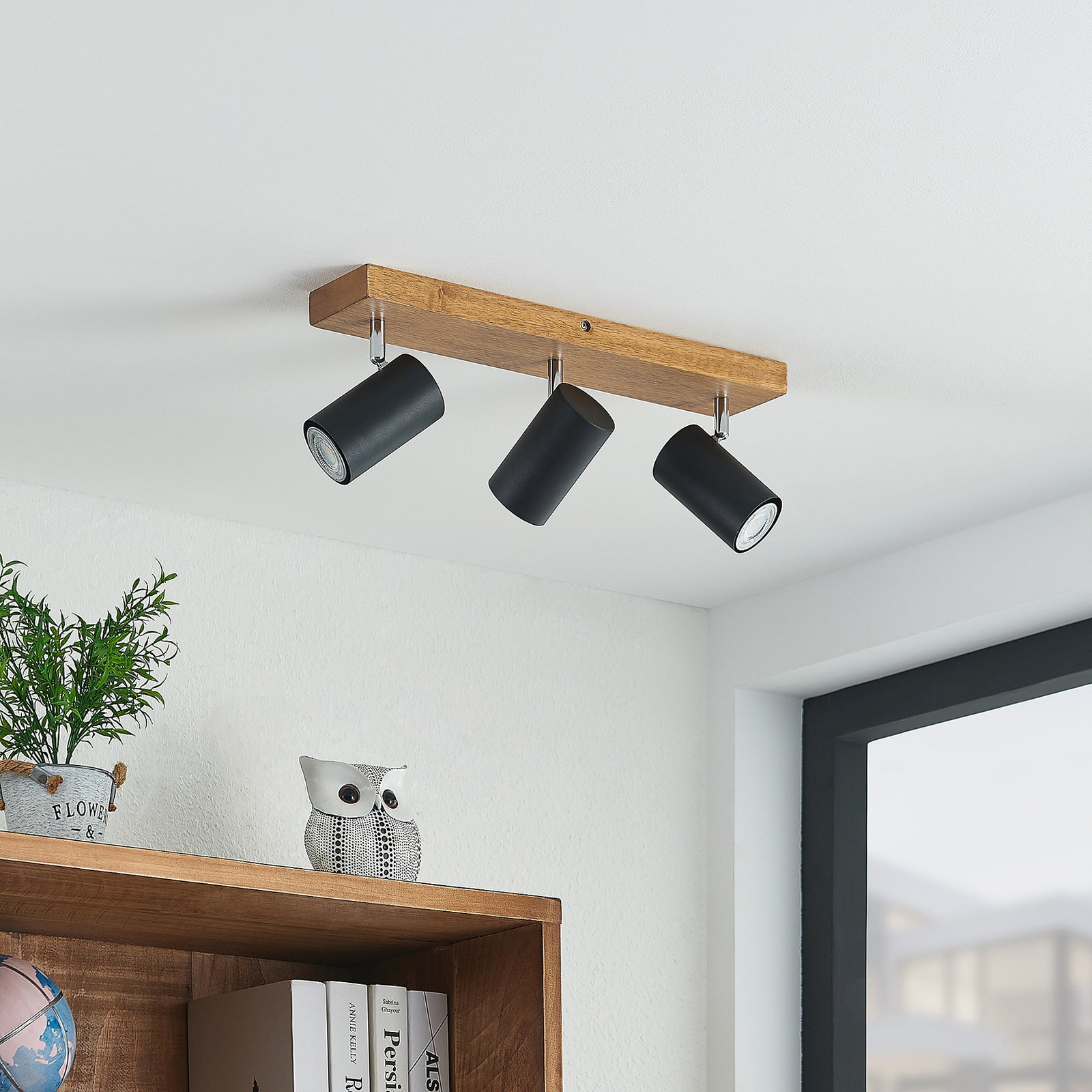 Maniva 3 Deckenleuchte Black/Wood - Lindby
