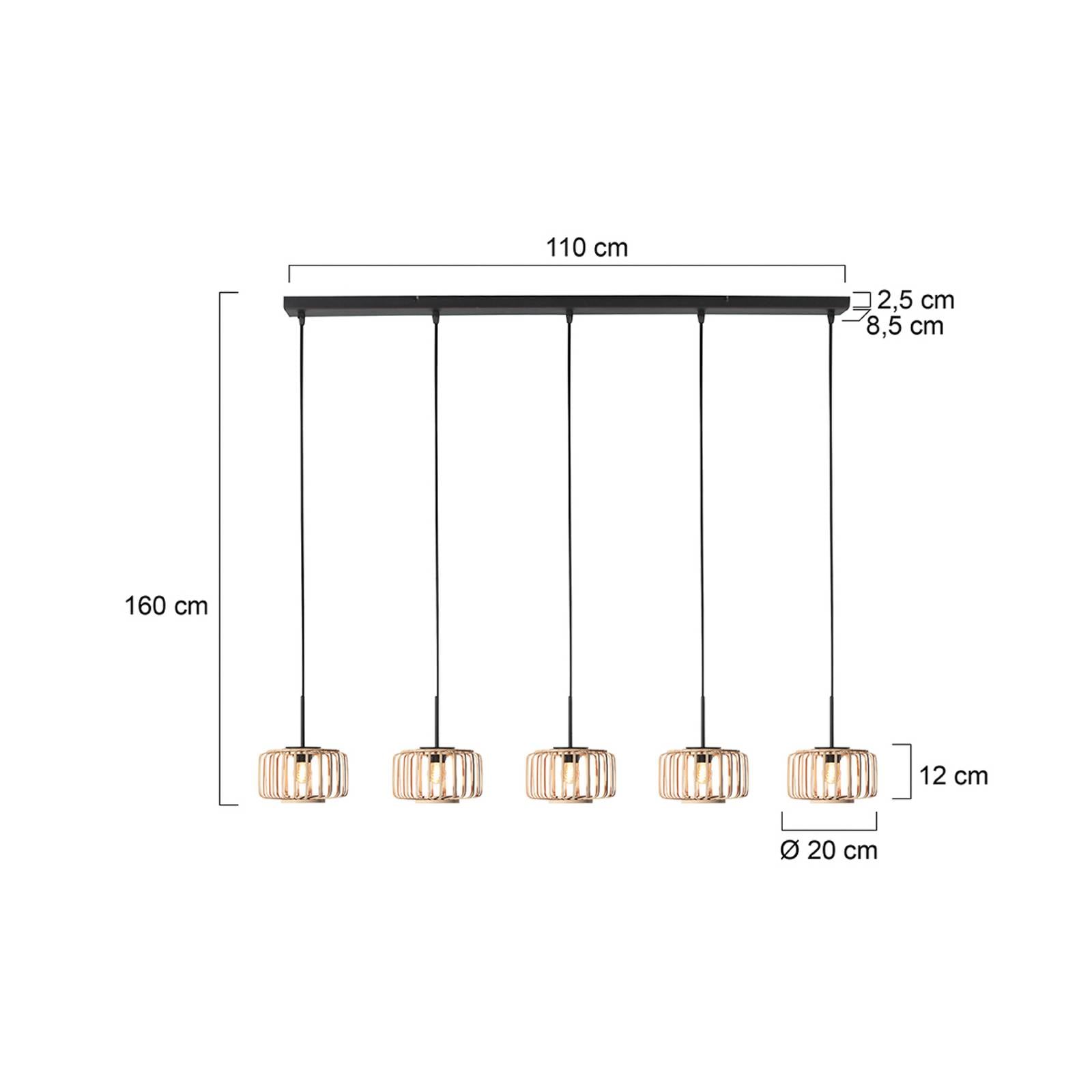Steinhauer Suspension Breeza Beache, à 5 lampes, longue, noire, bambou