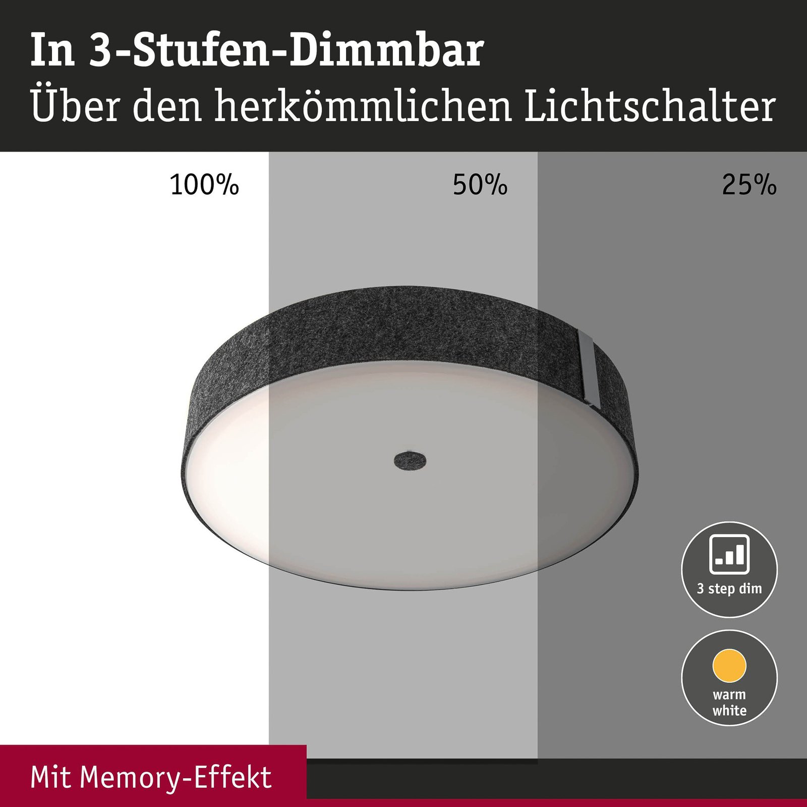Paulmann LED-Deckenlampe Malika, anthrazit, Filz, 3-step-dim