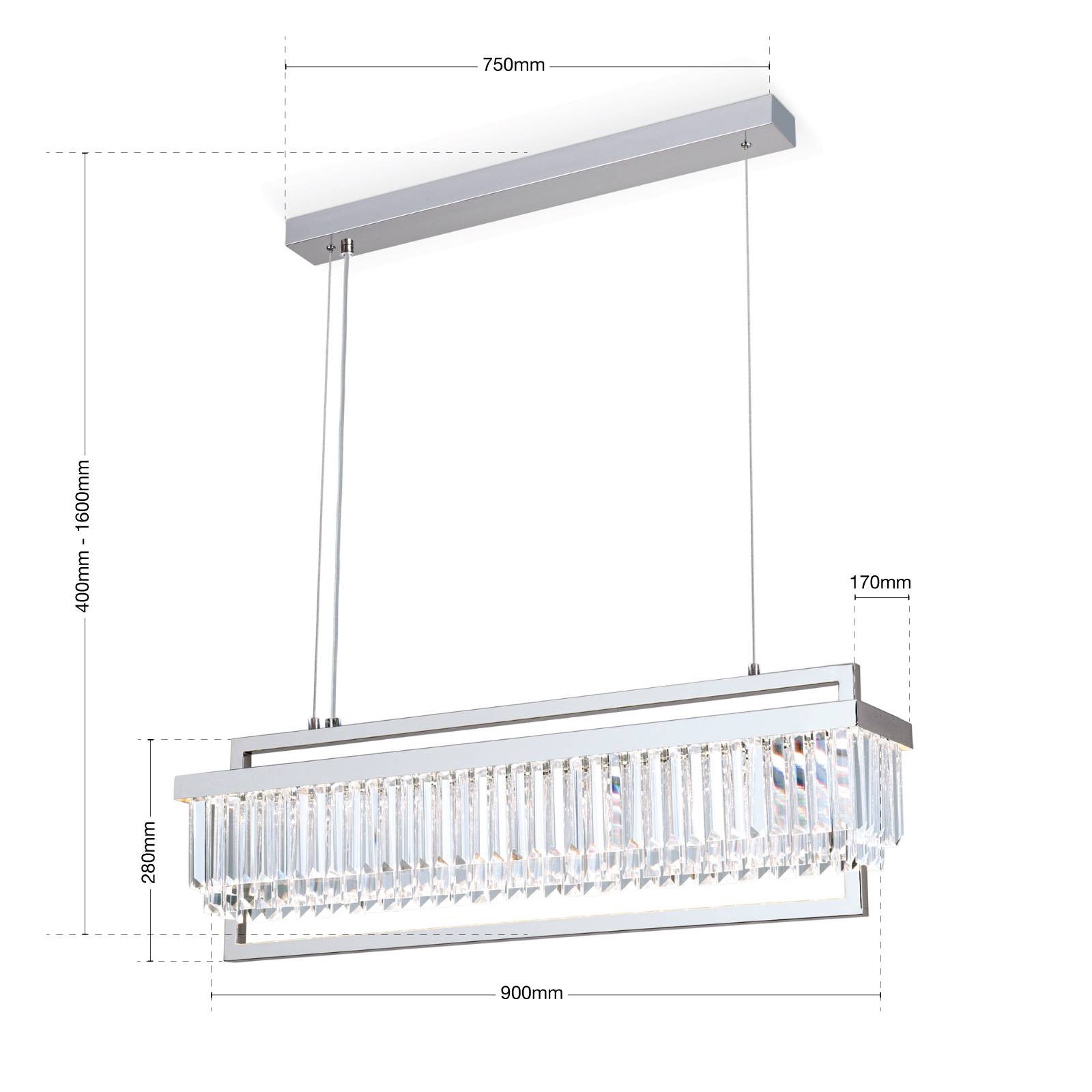 Lampa wisząca LED Prism, podłużna chrom