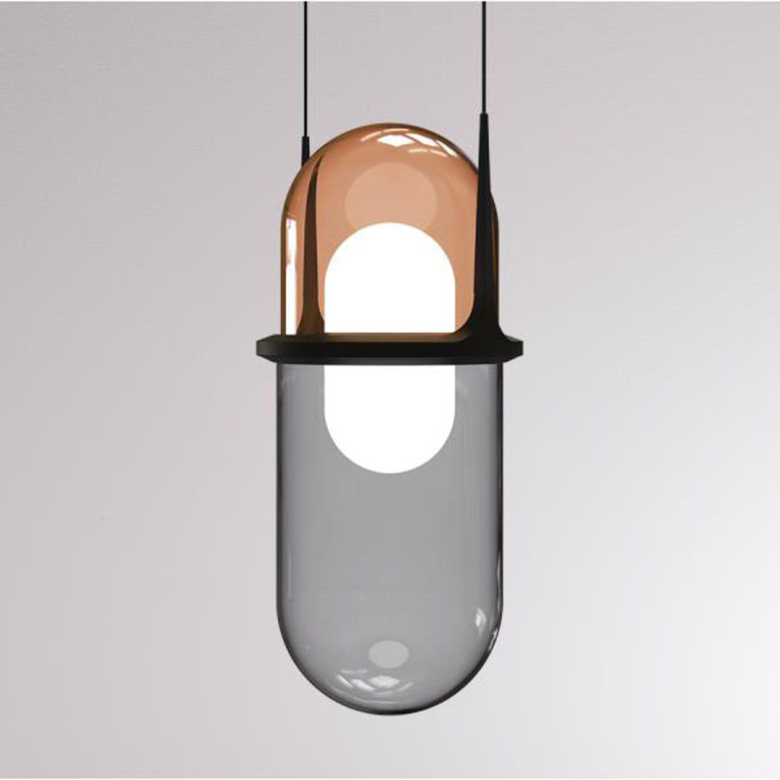 LOUM Pille LED pendant light, copper/grey, for Living / Dining Room, handblown glass, 15 W, energy efficiency: A+, H: 41.7 cm