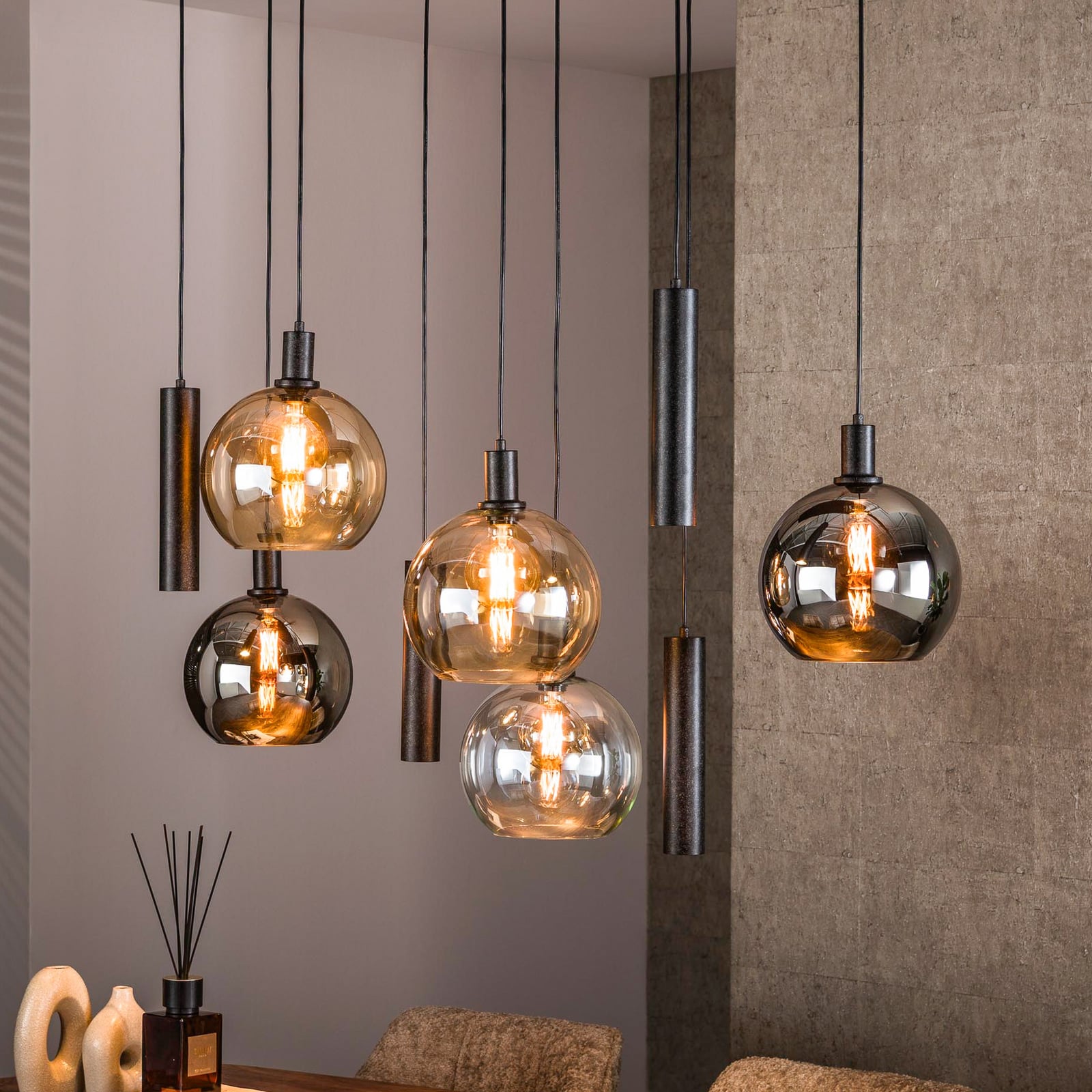 Pendelleuchte Sfera Tricolore, mehrfarbig, 9-flg., E27/GU10