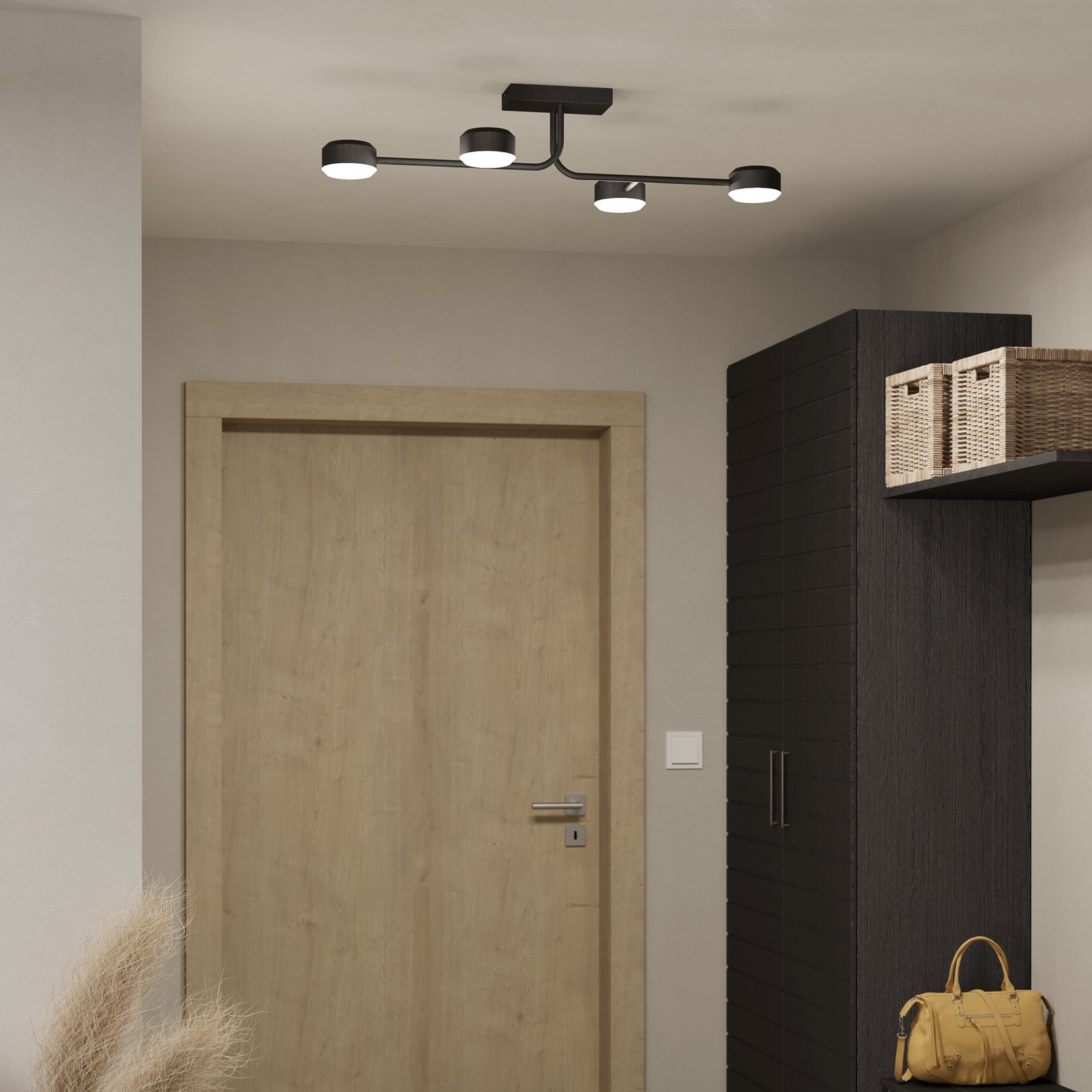 Clavellina Plafón LED, negro, 4 luces