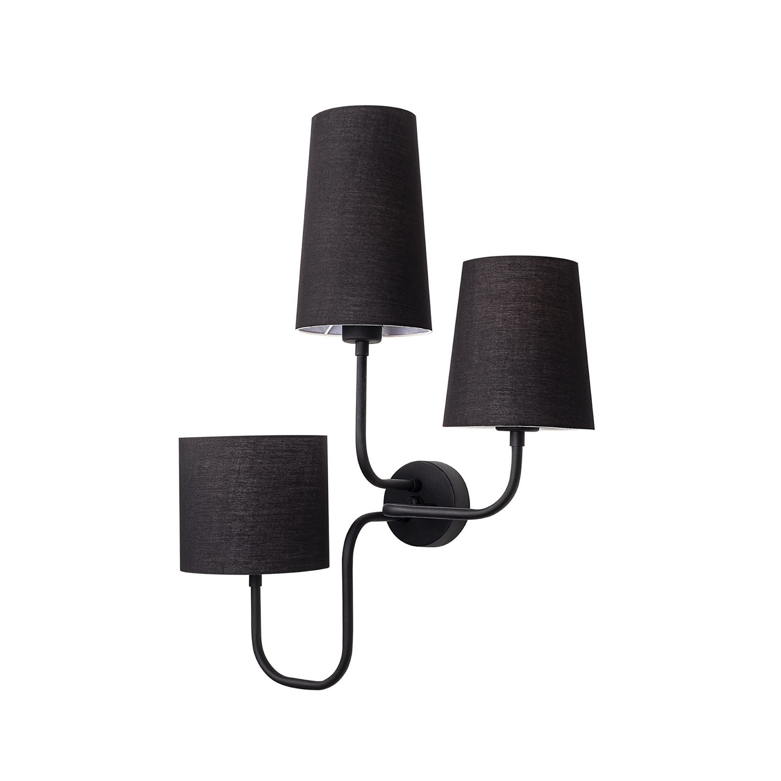 Aplique de pared Çatal, negro, altura 57 cm, 3 luces, tela, E27
