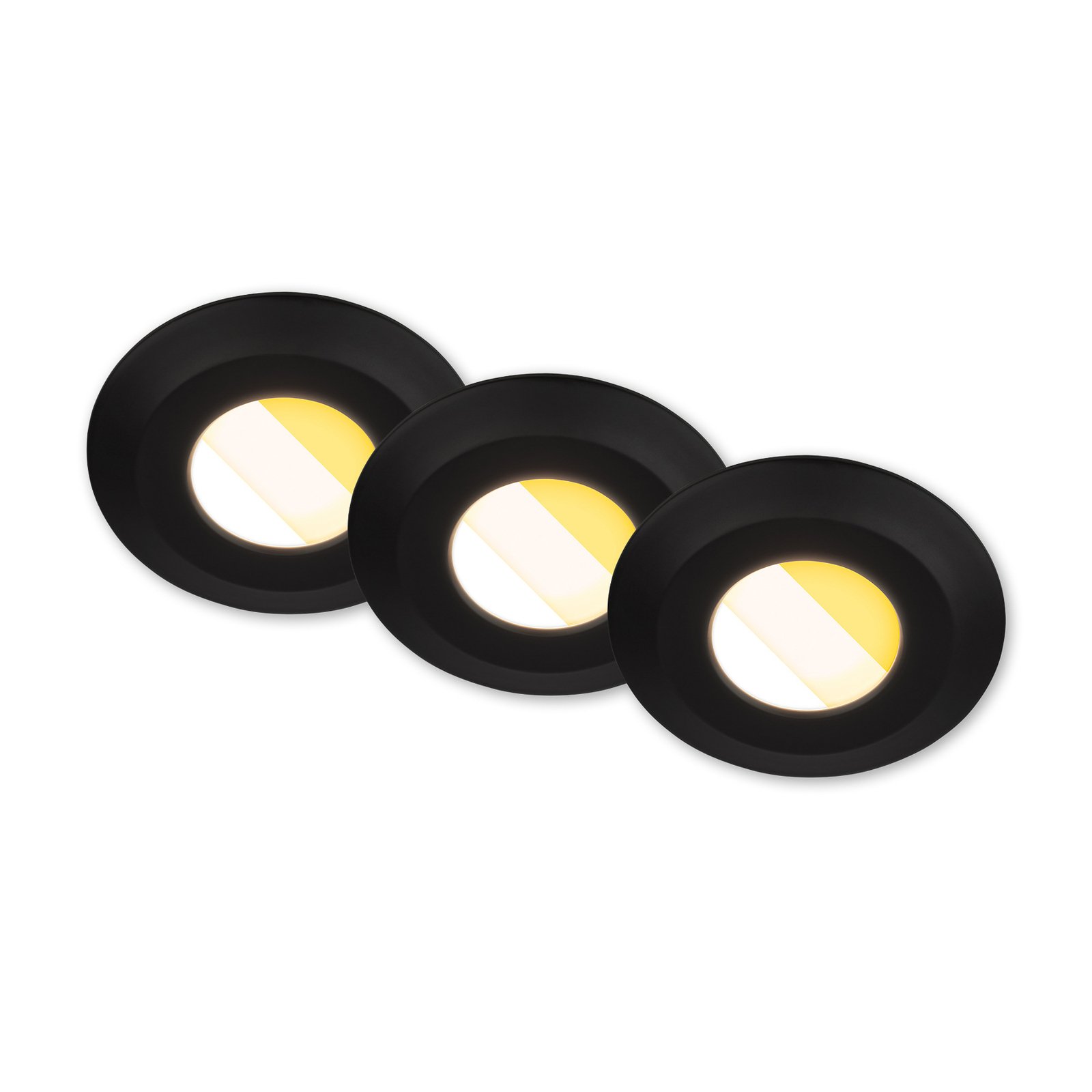 Luminaire encastrable LED Klira, noir, Ø 9cm, IP44, set de 3 pièces