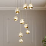 Lucande Candeeiro suspenso LED Hayley, Ø 40 cm, 9 lâmpadas, dourado, vidro