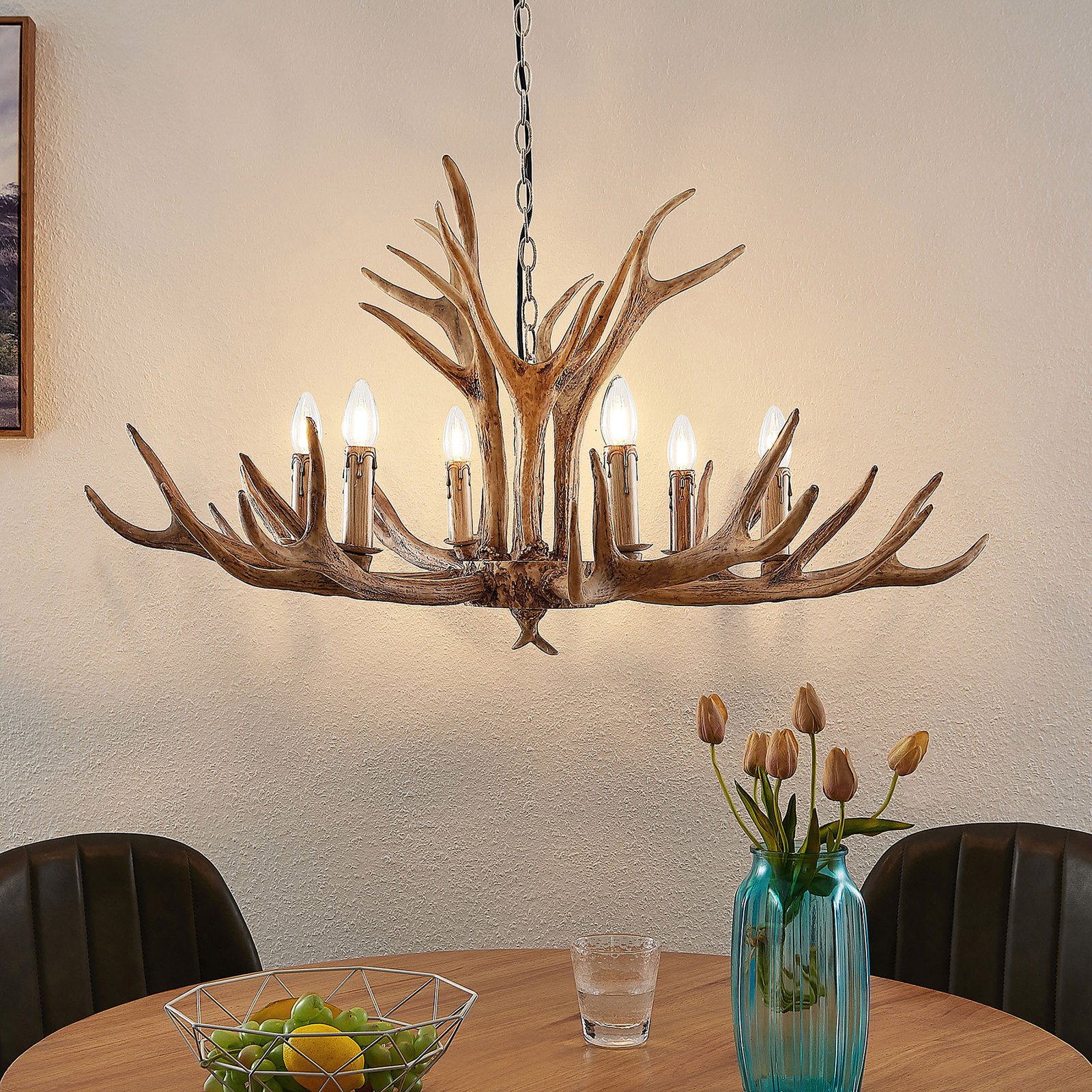 elleboog Rijk gek Lindby Tejask hanglamp, gewei, 6-lamps, 102 cm | Lampen24.nl