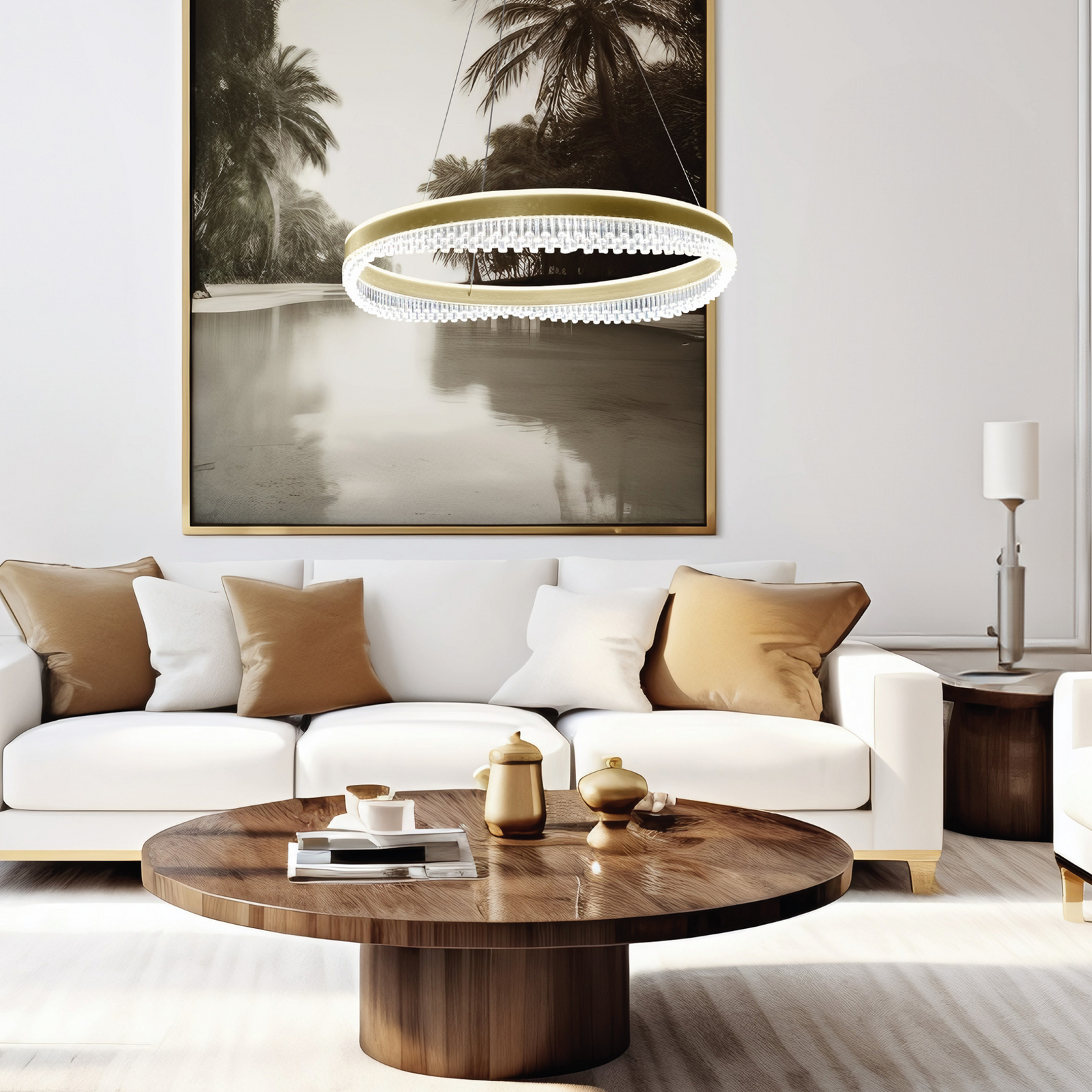 LED-Hängeleuchte Preciosa, gold/kristall, Acryl, Ø 60 cm