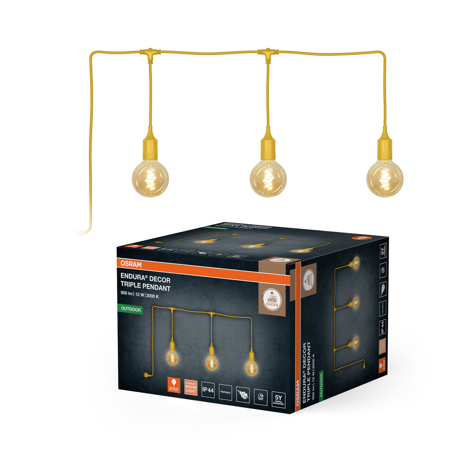 OSRAM ljusslinga ENDURA DECOR, gul, 7 m, 3 lampor, IP44 OSRAM ljusslinga ENDURA DECOR, gul, 7 m, 3 lampor, IP44