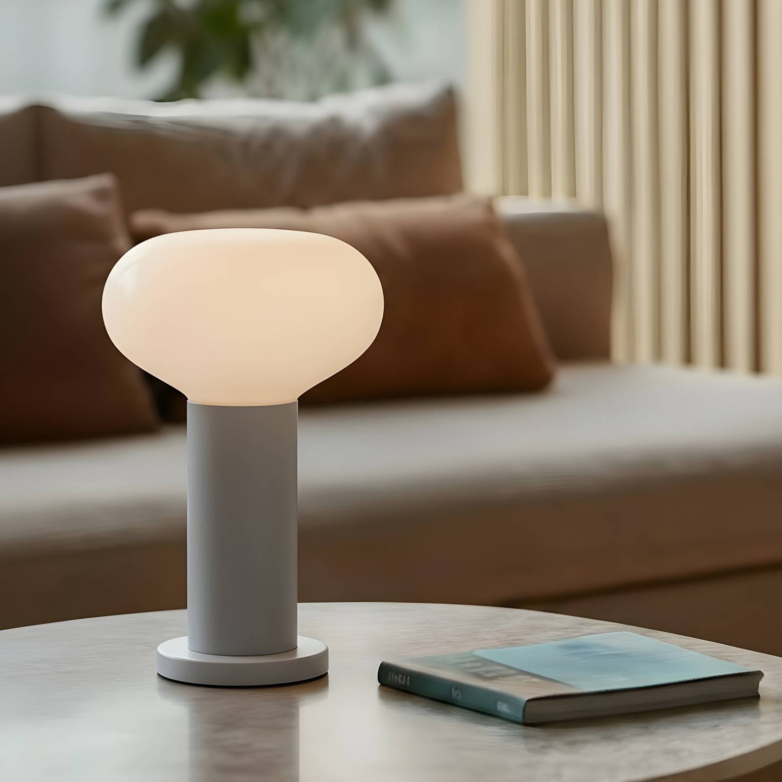 Tischleuchte Flo, grau, Ø 19 cm, Glas günstig online kaufen