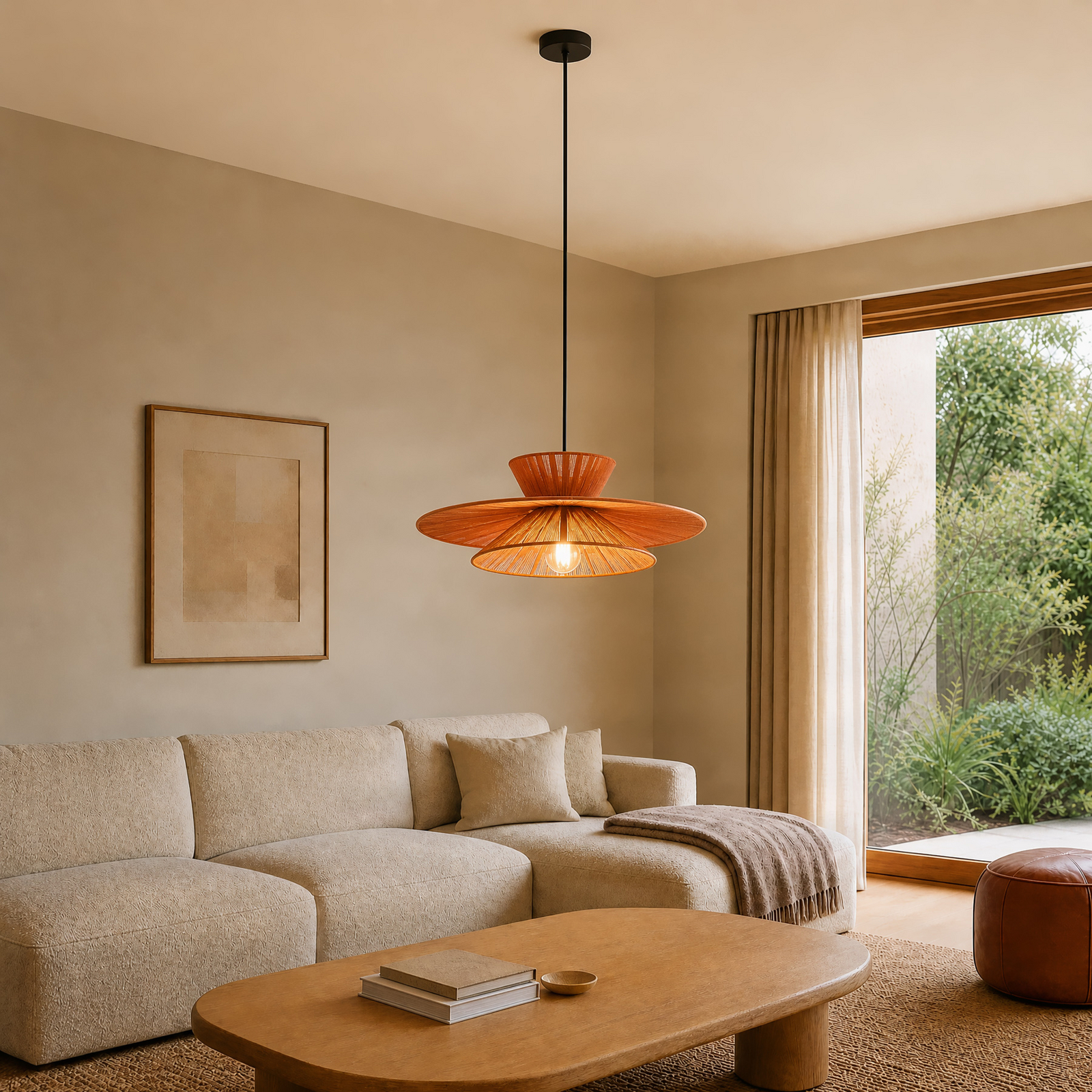 Suspension Novie, marron, coton, Ø 50 cm - Lucande Suspension Novie, marron, coton, Ø 50 cm - Lucande