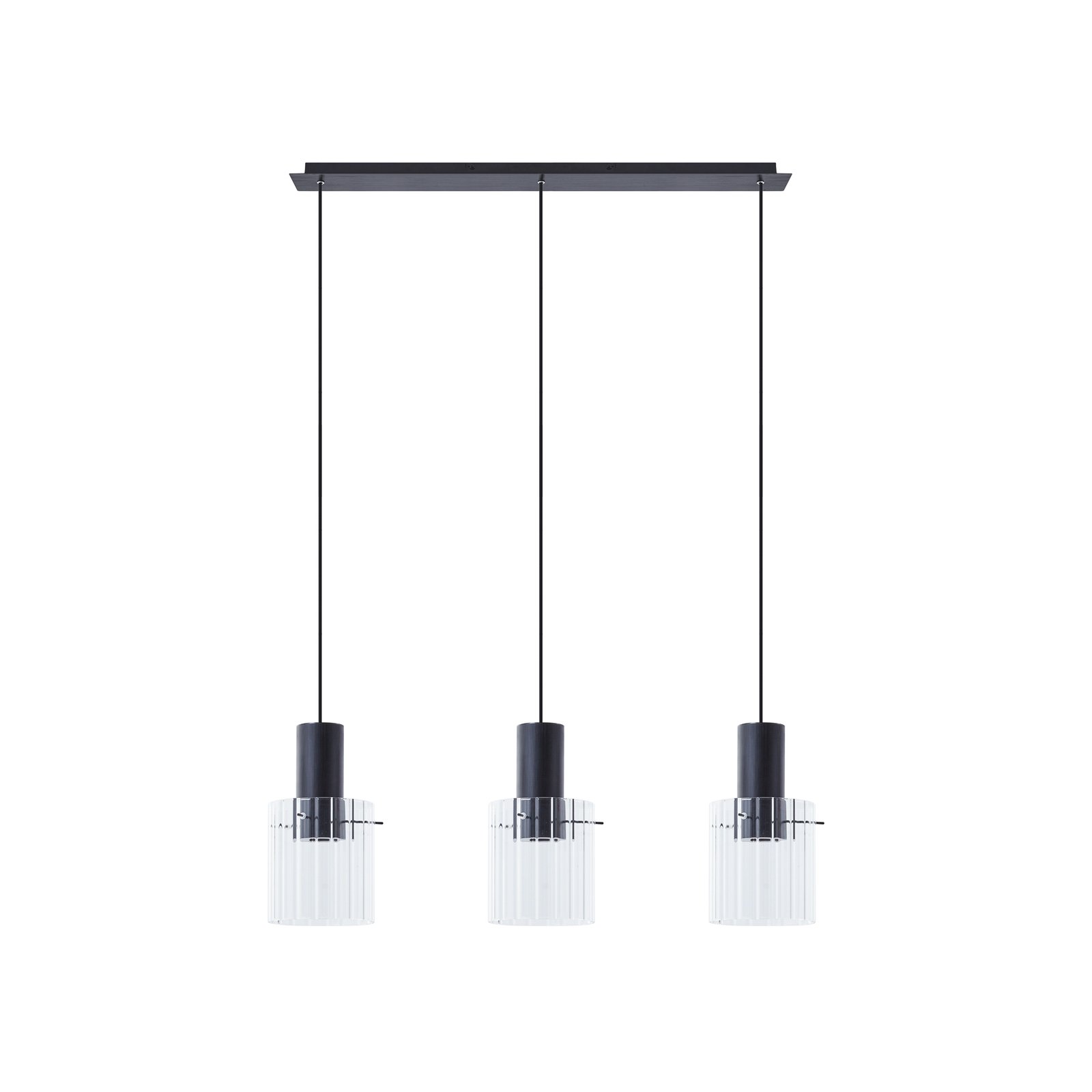 Lucande pendant light Eirian, 90 cm, 3-bulb, black, glass