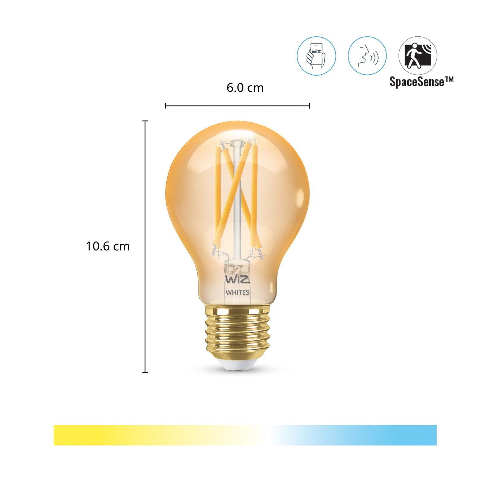 Lichtbron Smart TW Amb. 7W 640lm 2000-5000K Gold E27 - WiZ