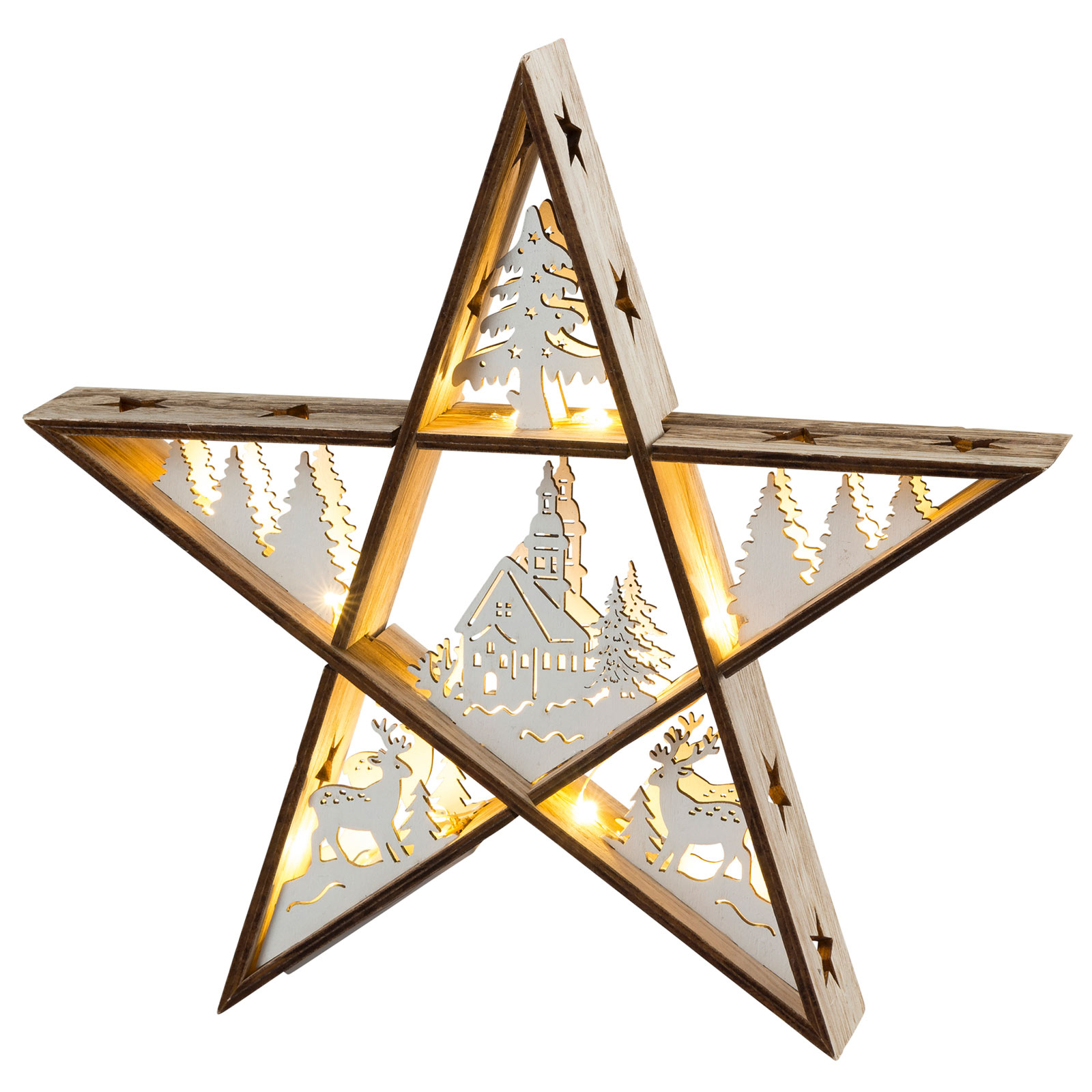Saico Wooden LED star, battery-powered | Wood