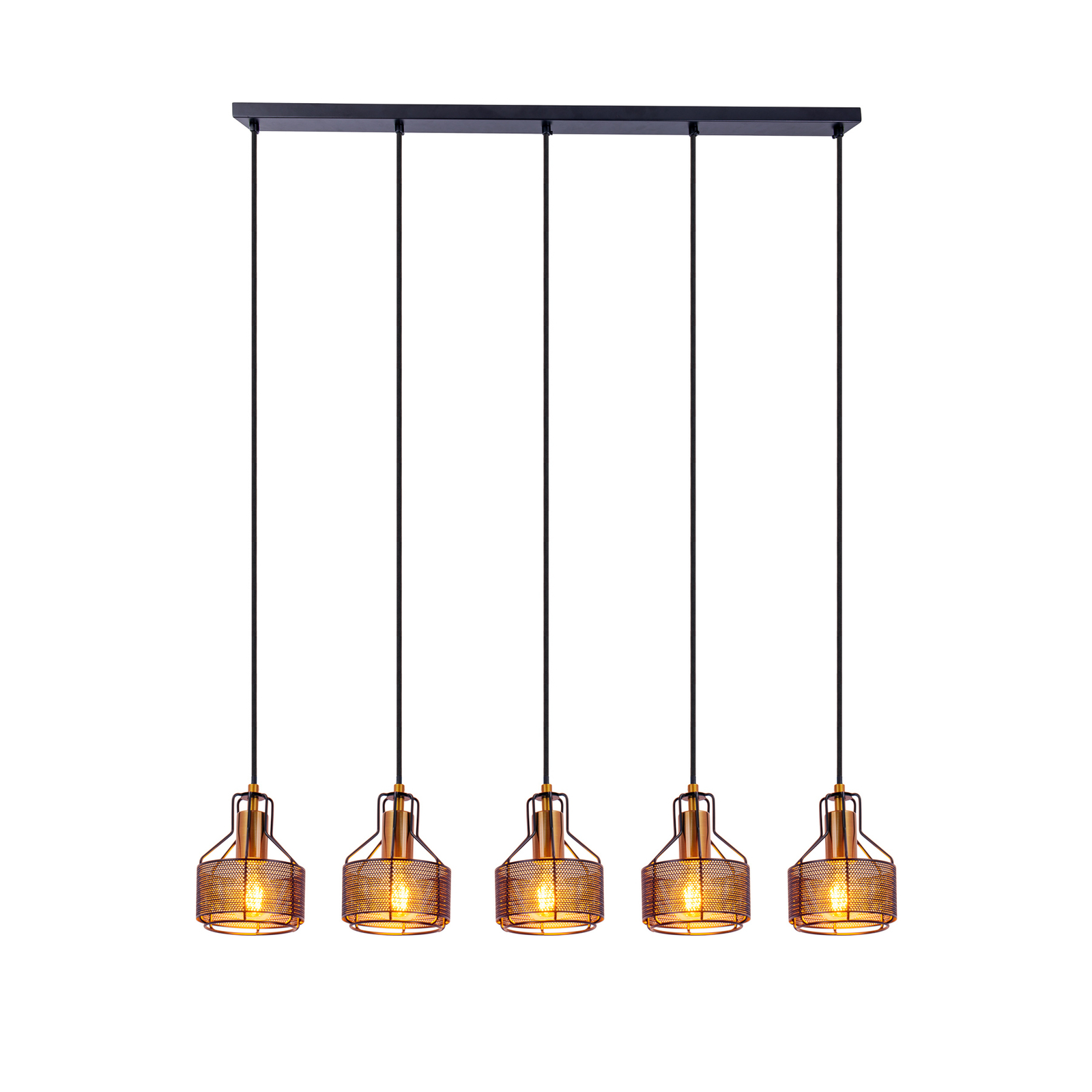 Hanglamp Foro, 5-lamps, zwart/goud