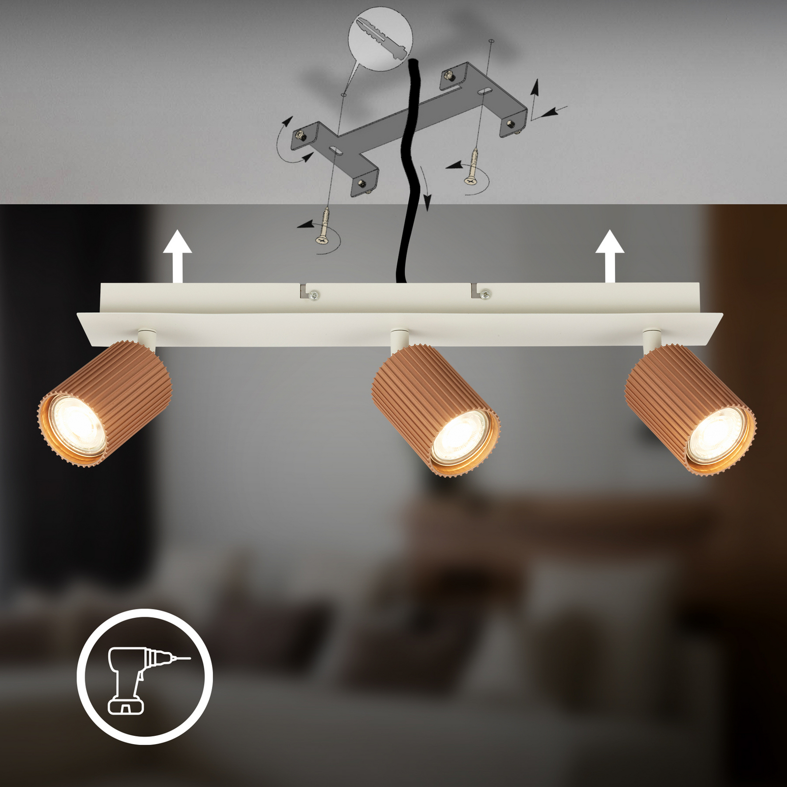 Downlight Ida, marrón, 3 luces, plástico/metal Downlight Ida, marrón, 3 luces, plástico/metal