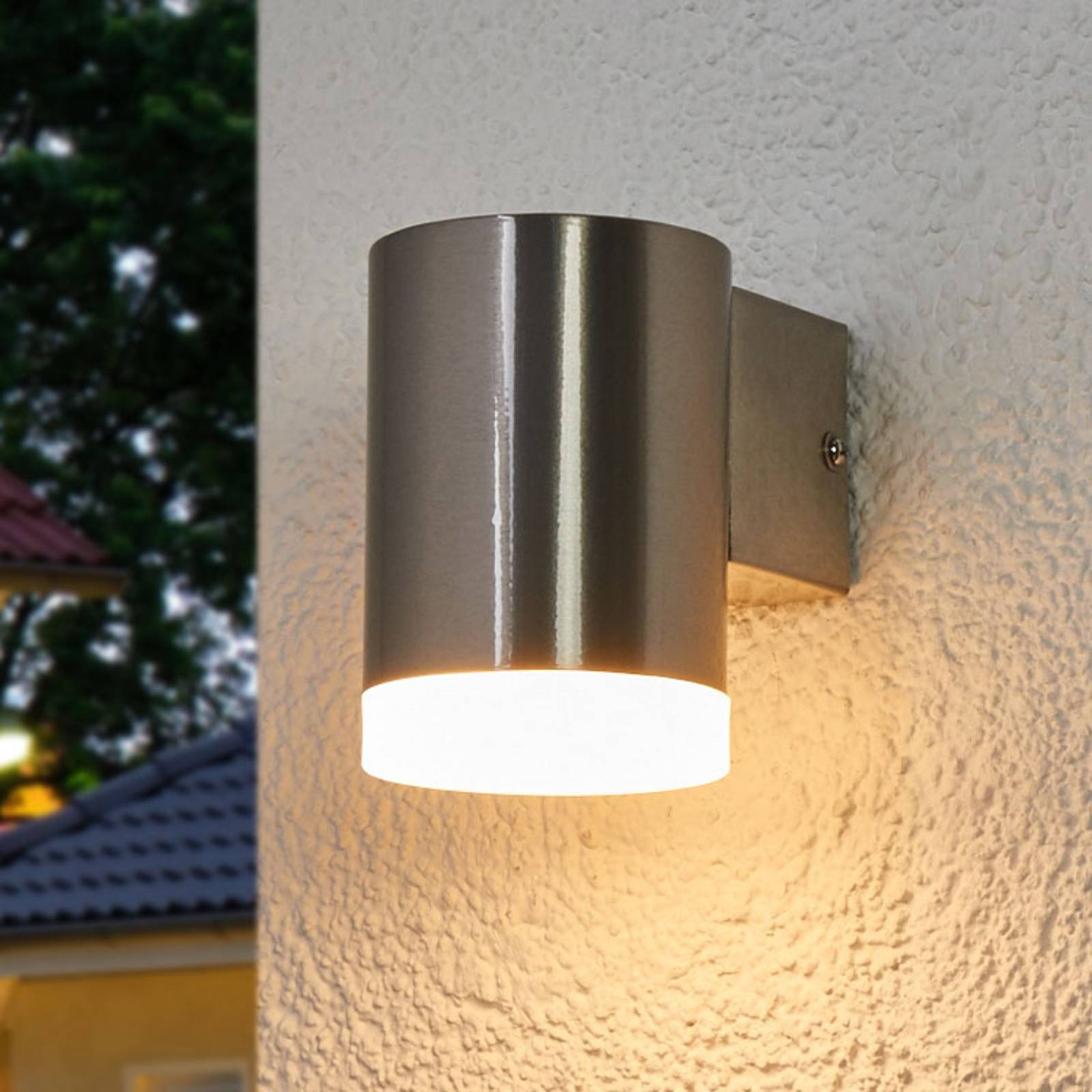 Lindby neerwaarts gerichte LED buitenwandlamp Eliano, edelstaal, kunststof, 7 W, B: 7.6 cm, H: 11 cm