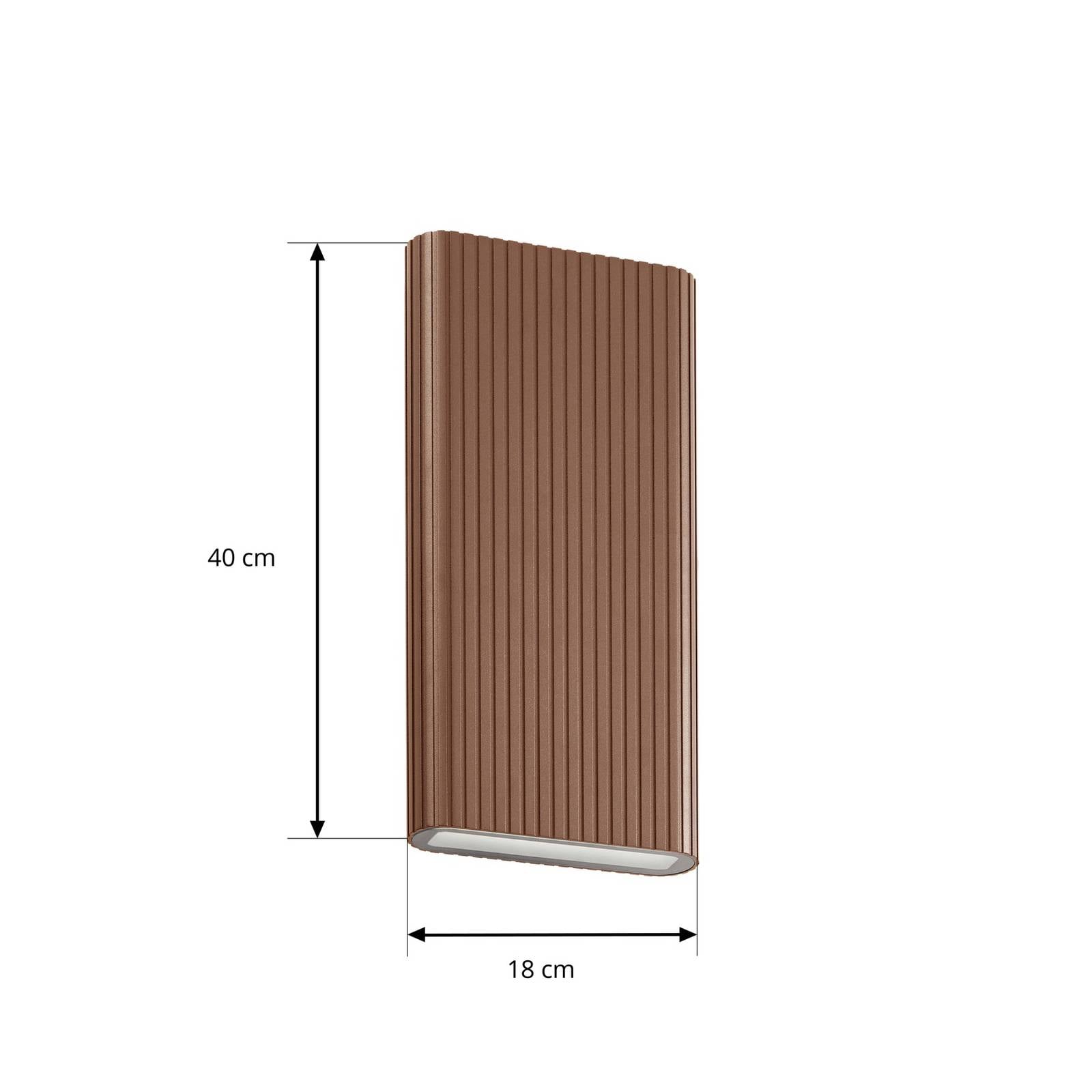 Kinkiet zewnętrzny LED Lucande Raija, ciemnobrązowy, wysokość 40 cm, CCT