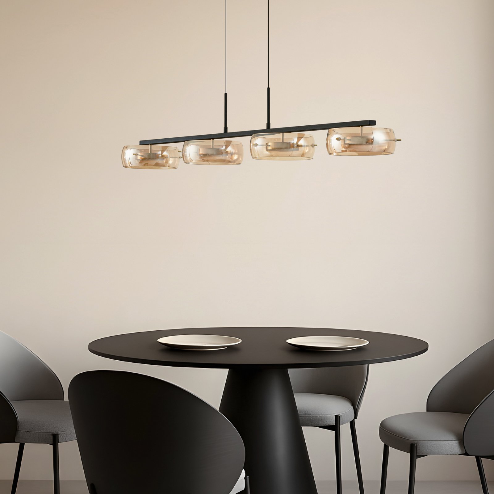 Lucande LED-hänglampa Martis, bärnstensfärgad, 4 lampor, dimbar