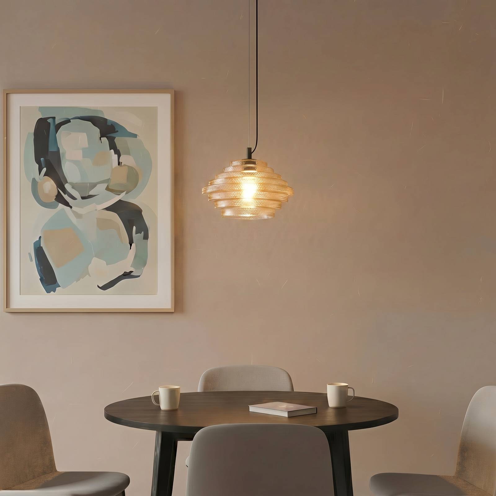 Lindby hanglamp Orliana, Ø 35 cm, amber, glas