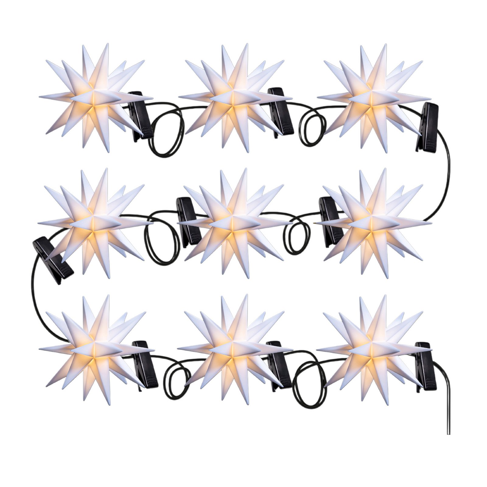 LED-lyslenke med baby-stjerner på utsiden, 9 lyskilder hvit LED-lyslenke med baby-stjerner på utsiden, 9 lyskilder hvit